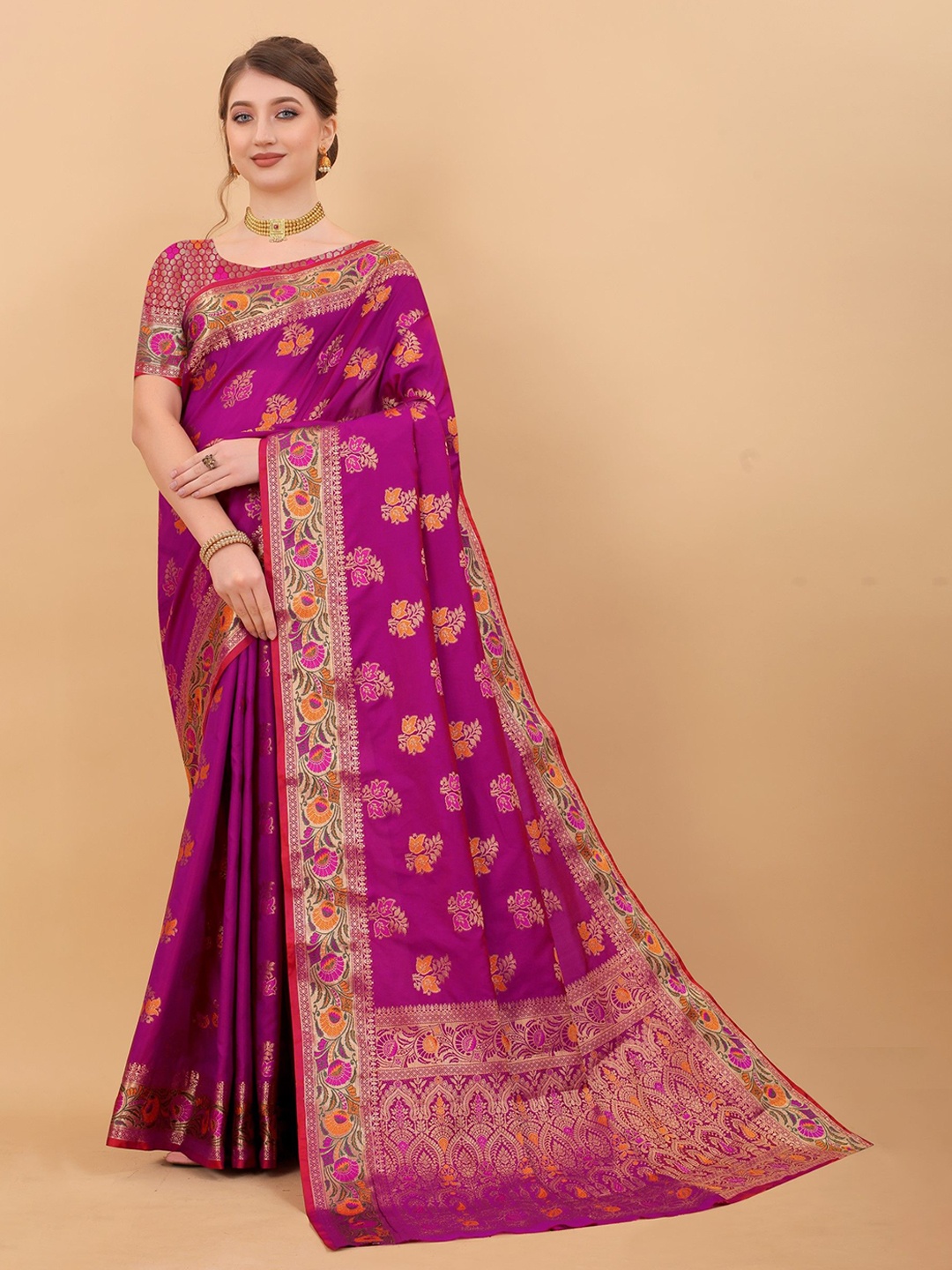 

LeeliPeeri Designer Ethnic Motifs Woven Design Zari Banarasi Saree, Pink