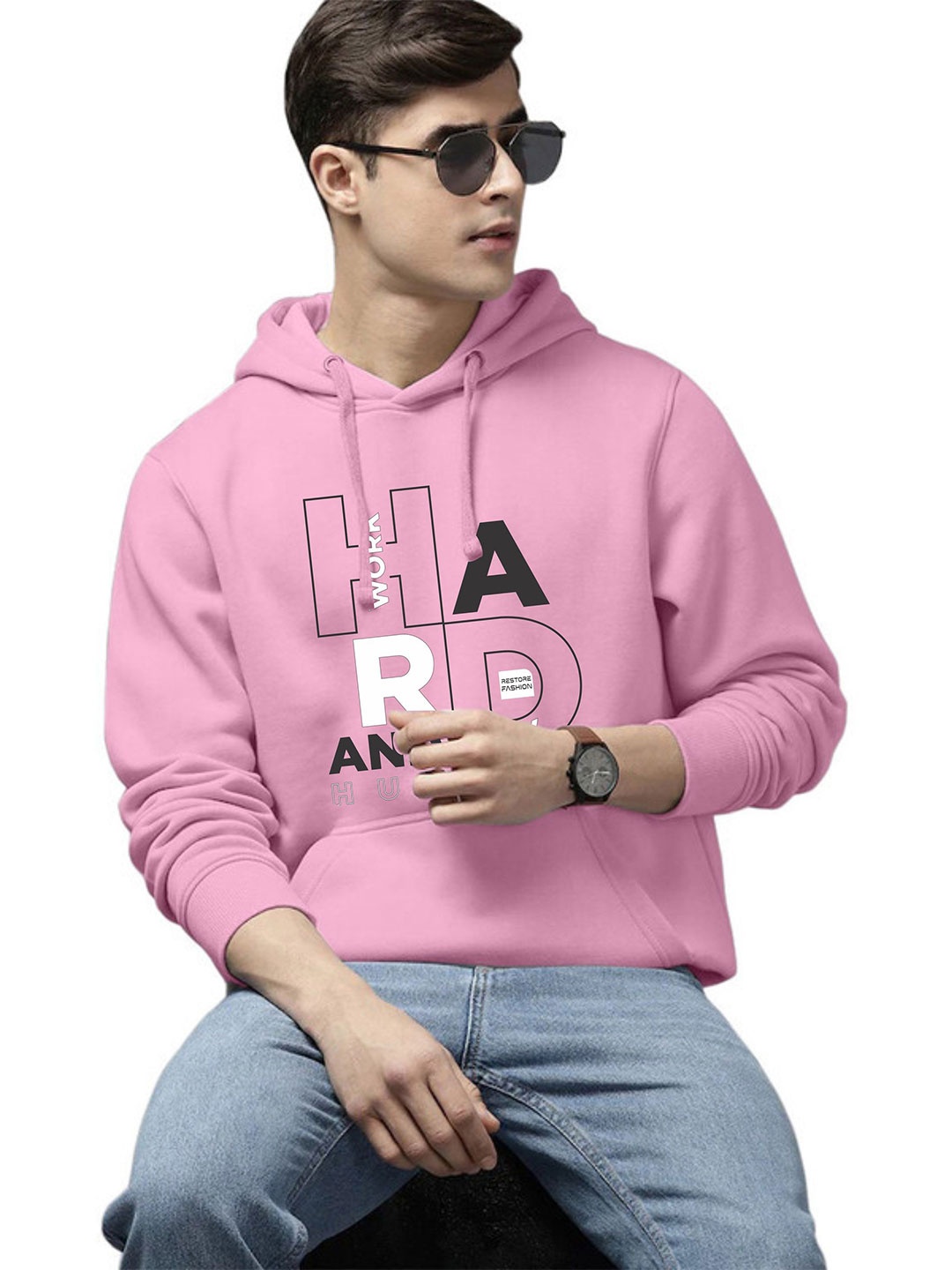 

WOOSTRO Men Printed Hooded Cotton Sweatshirt, Pink