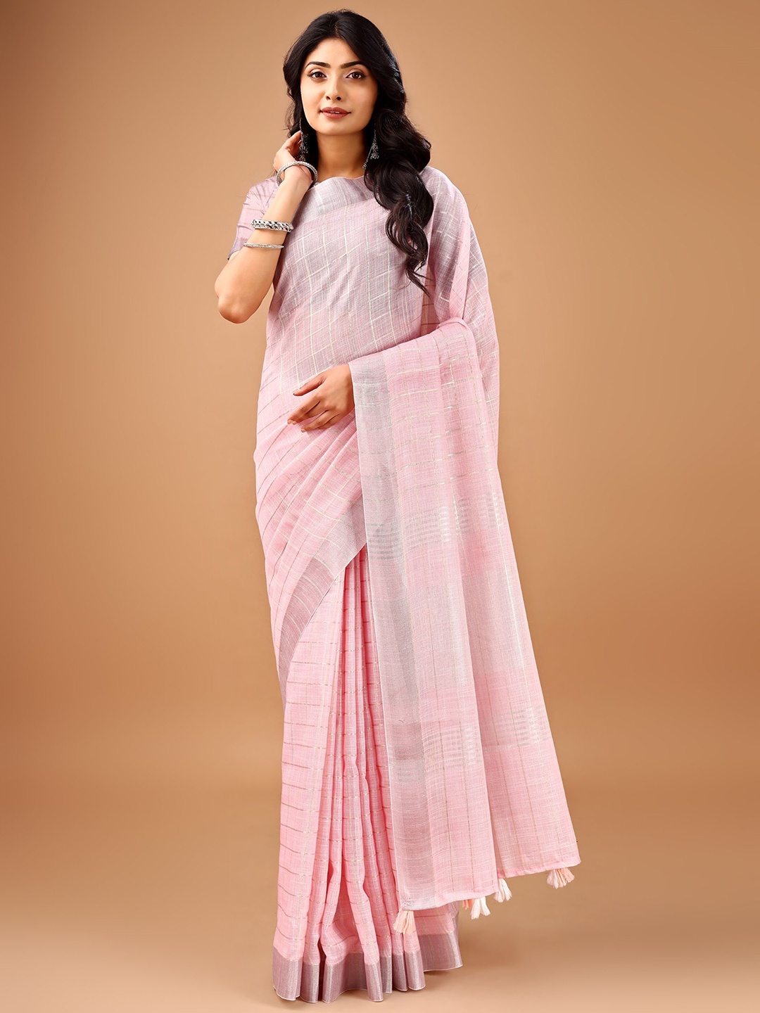 

PURI MAA Woven Design Zari Linen Blend Kota Saree, Pink