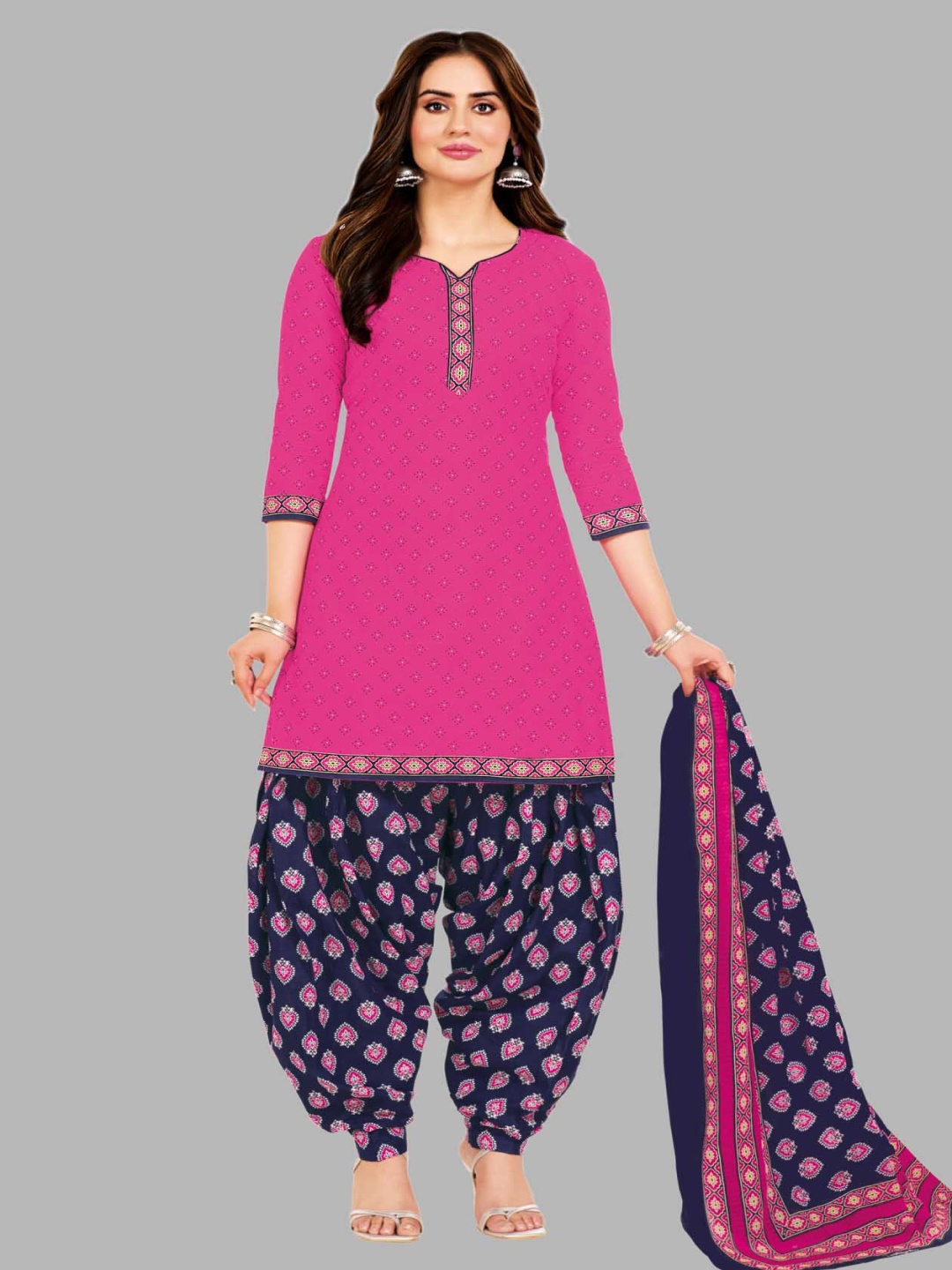 

Simmu Printed Pure Cotton Unstitched Dress Material, Pink