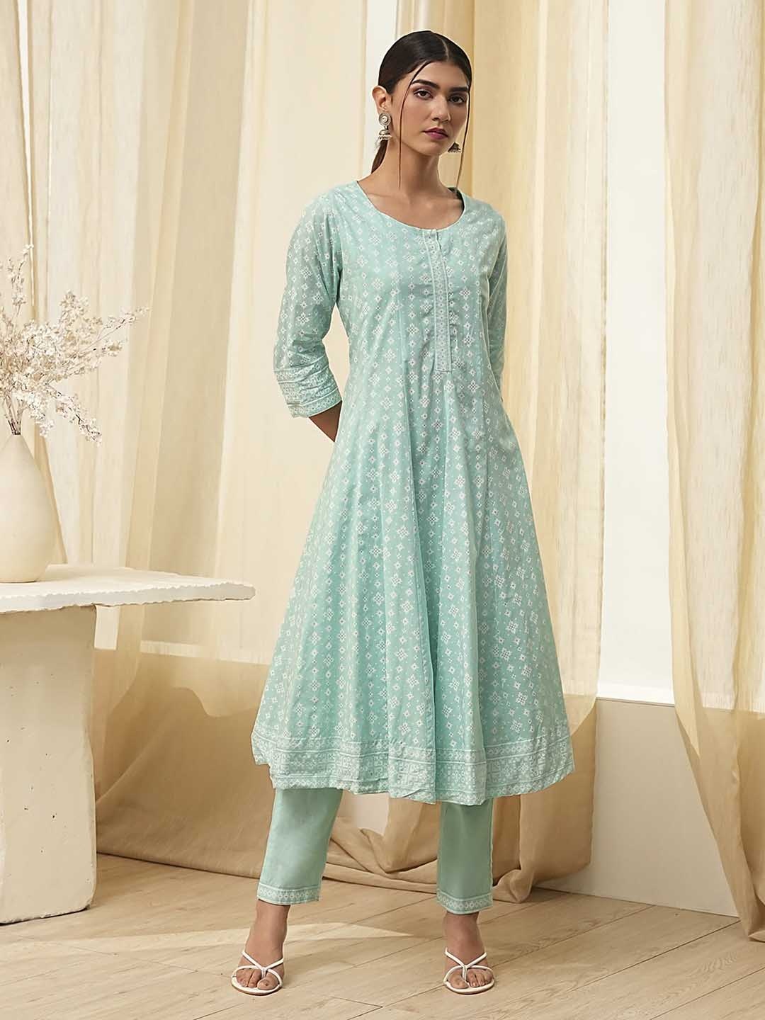 

Biba Women Ethnic Motifs Printed Regular Pure Cotton Kurta with Palazzos & With Dupatta, Blue