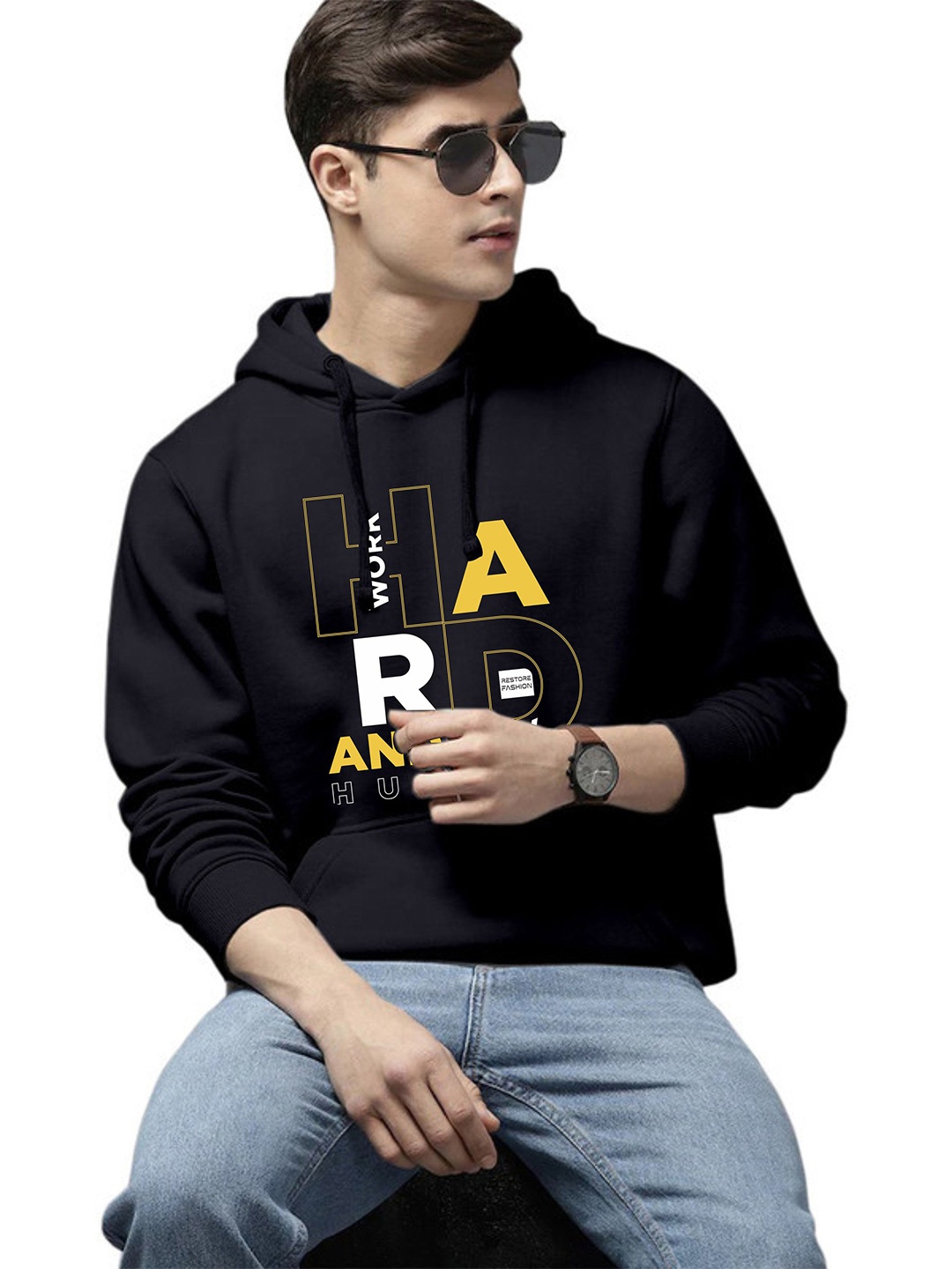 

WOOSTRO Men Typography Printed Cotton Sweatshirt, Black