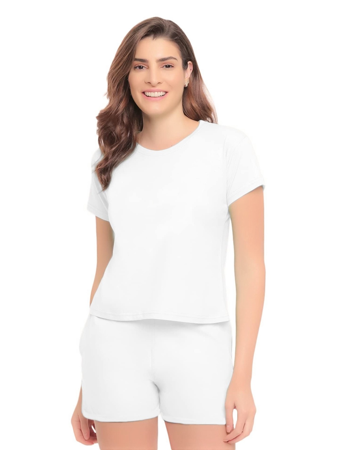 

NOTWILD Women Solid Cotton Crop T-shirt With Short, White