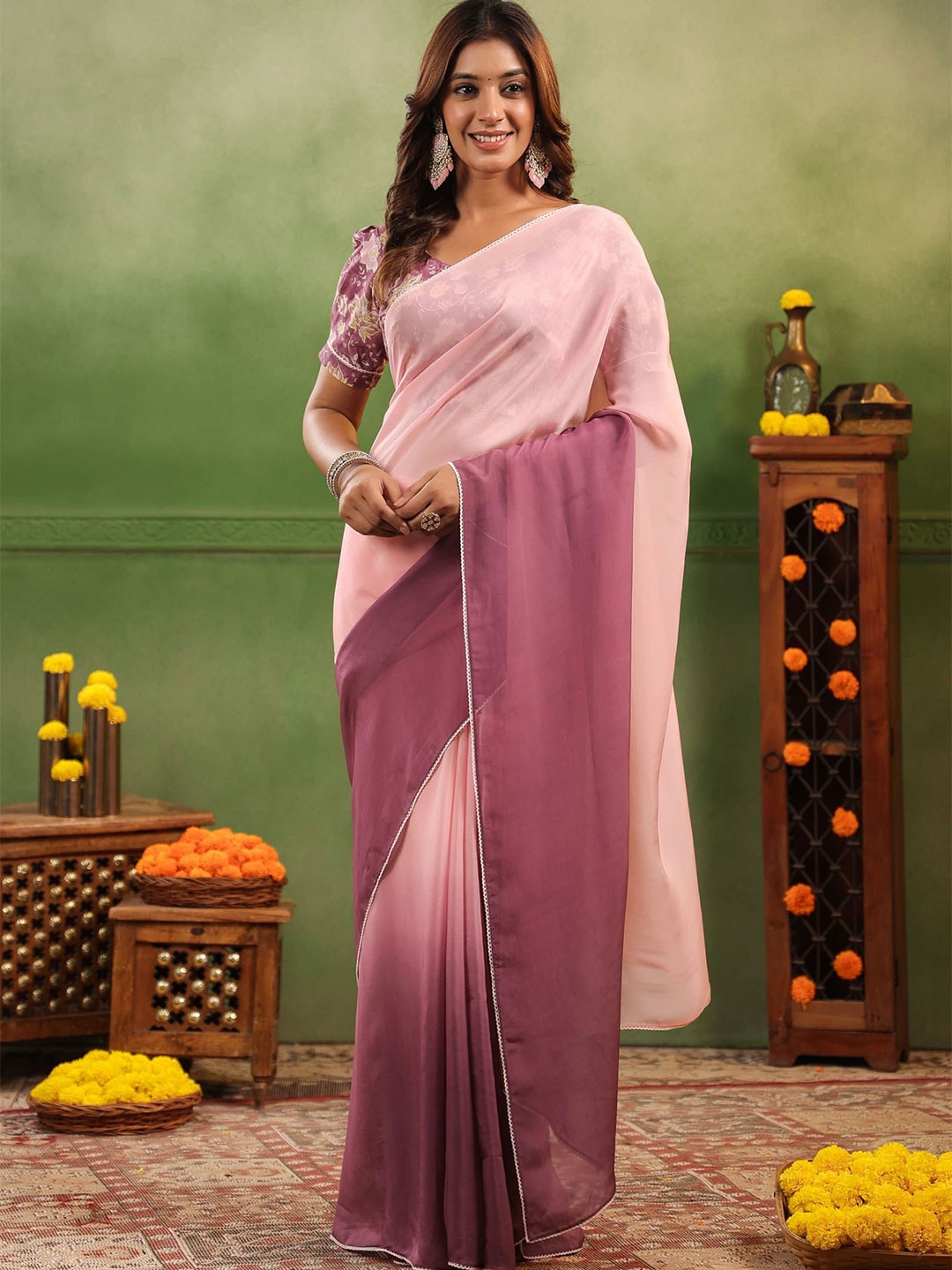 

Moora Ombre Organza Saree, Purple