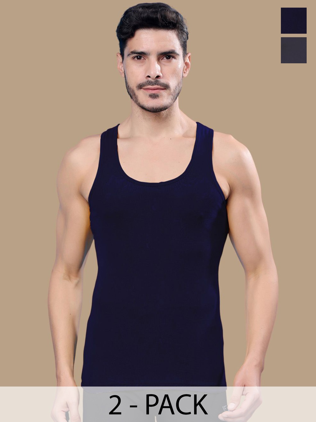 

Friskers Pack Of 2 Round Neck Ribbed Cotton Gym Vest 17012025R-05-17, Blue