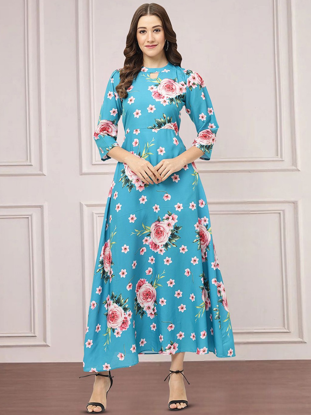 

MISS AYSE Women Floral Printed Fit & Flare Maxi Dress, Blue