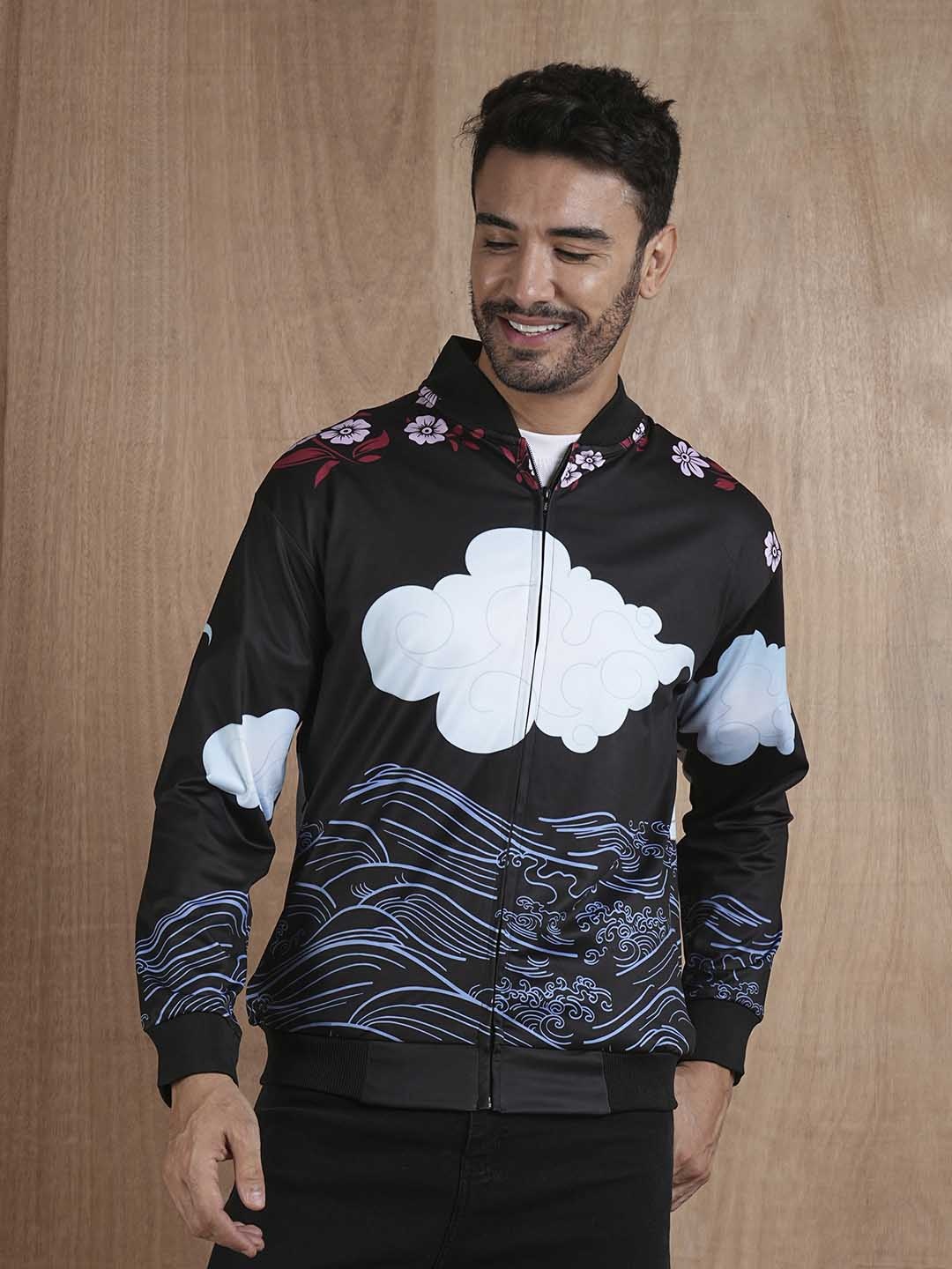 

PRONK Men Polyester Bomber with Patchwork Jacket, Black