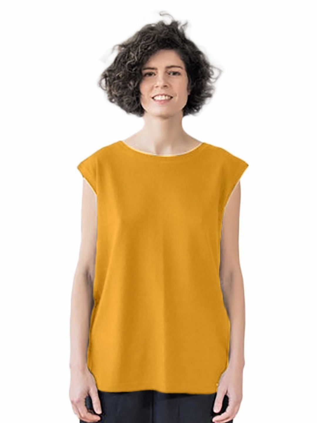 

NOTWILD Women Solid Round Neck Cotton T-shirt, Yellow