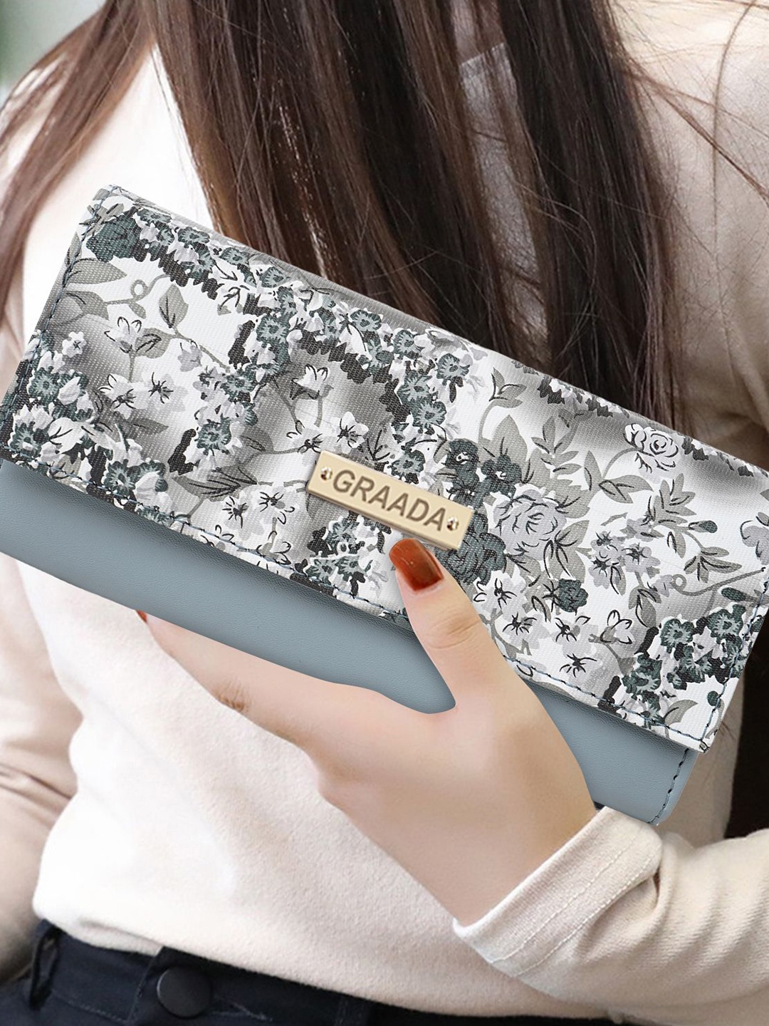 

GRAADA Stylish Floral Printed Envelope Wallet, Grey