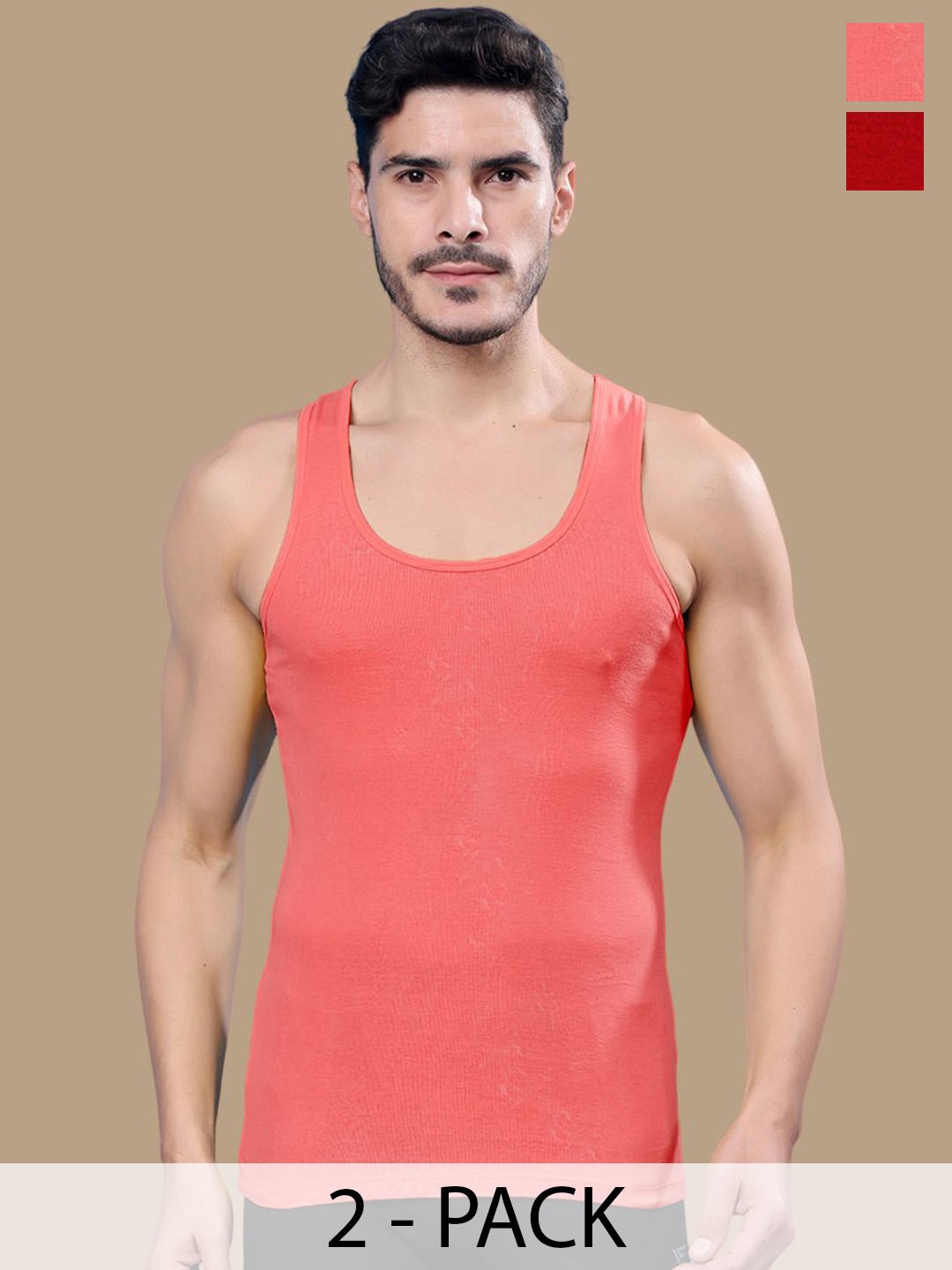 

Friskers Pack Of 2 Round Neck Ribbed Cotton Innerwear Vests 17012025R-03-15, Red