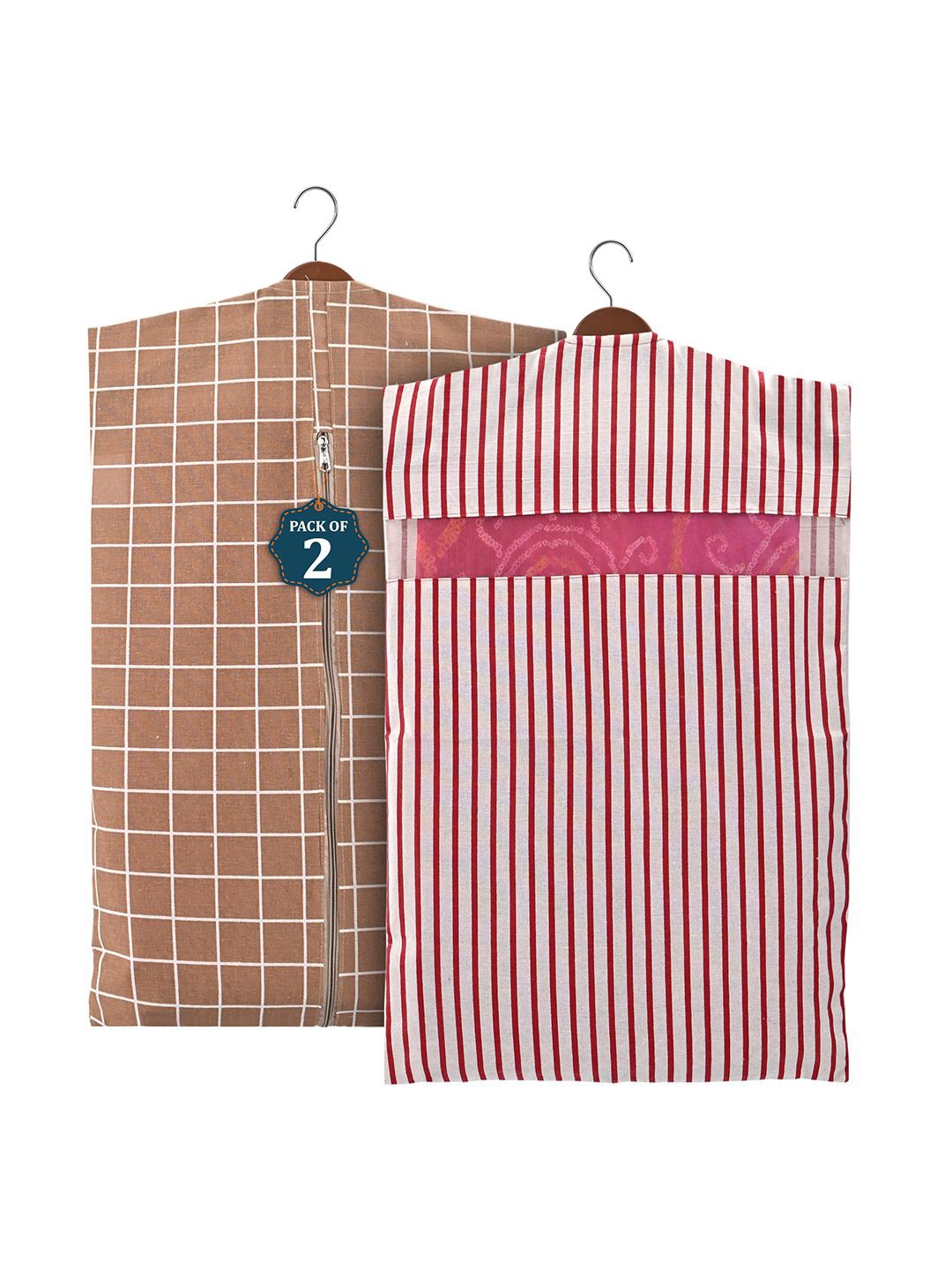 

Kuber Industries Brown Set of 2 Checked Mesh Cotton Multi-Utility Hanging Organisers