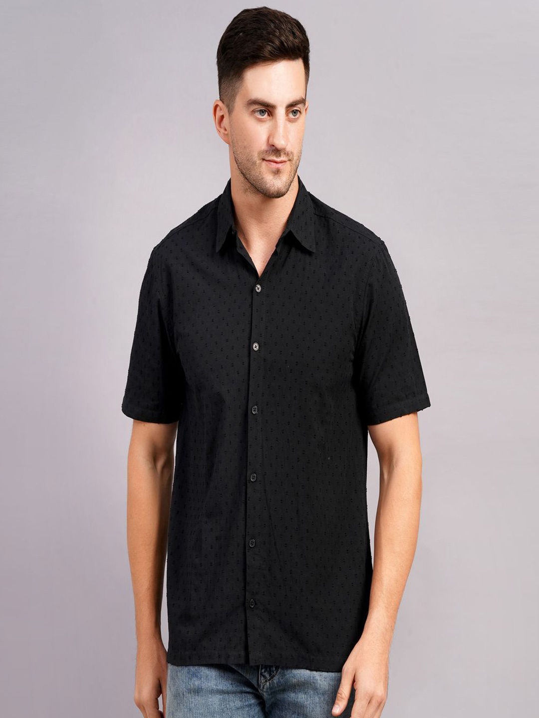 

Nineninety Men Classic Micro Checks Opaque Casual Shirt, Black