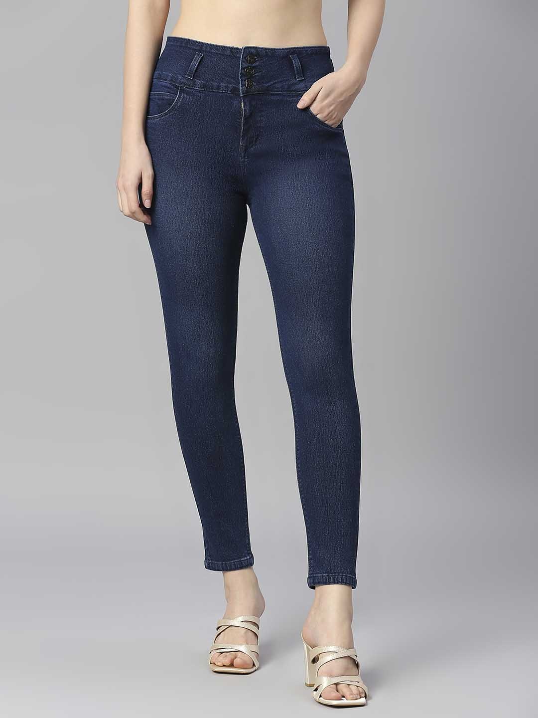 

Rea-Lize Women Skinny Fit High-Rise Acid Wash Stretchable Jeans, Blue