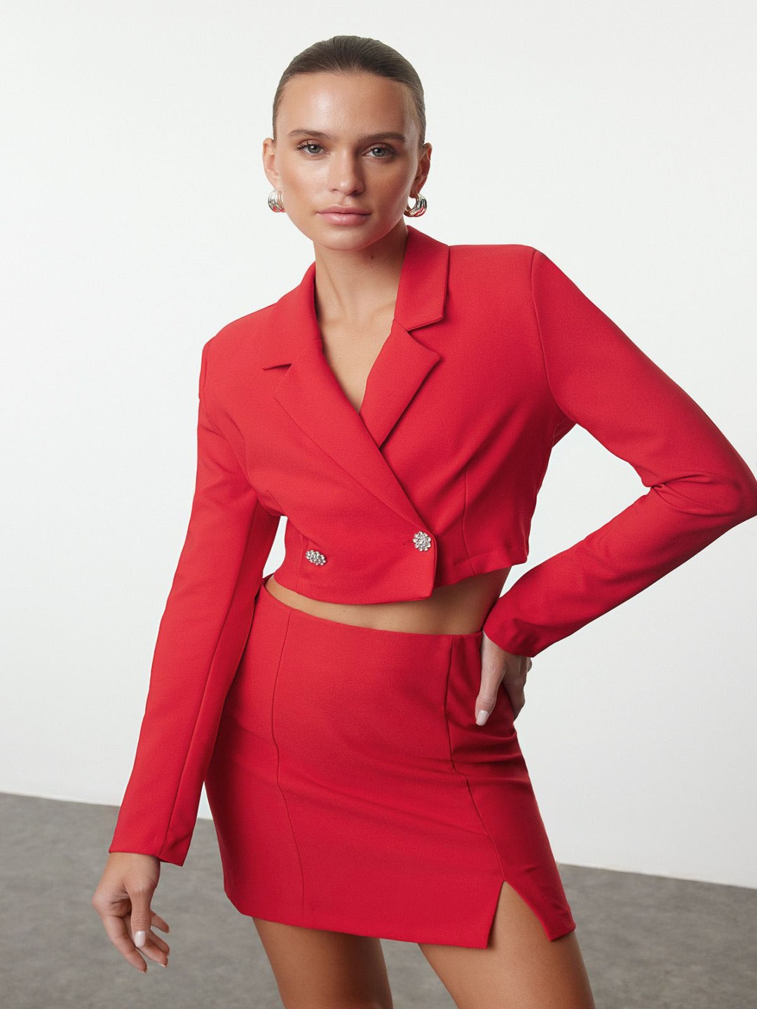 

Trendyol Women Lapel Collar Solid Casual Tailored Jacket, Pink