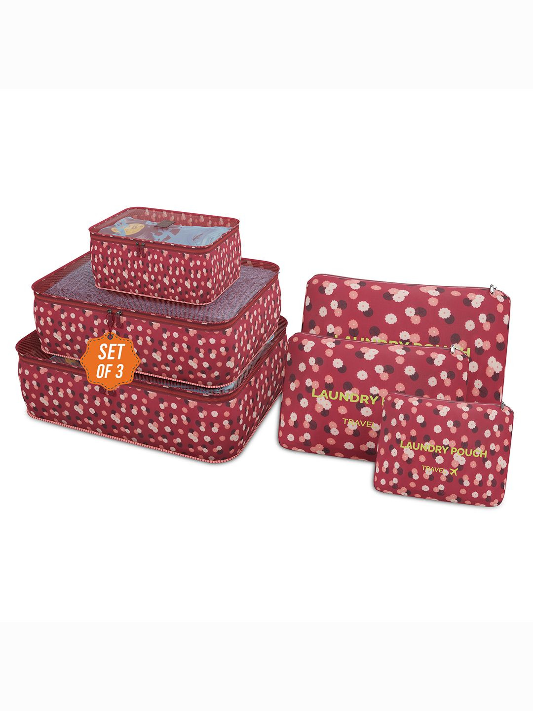 

Kuber Industries Unisex Pcs 18 Floral Printed Foldable Organisers, Red