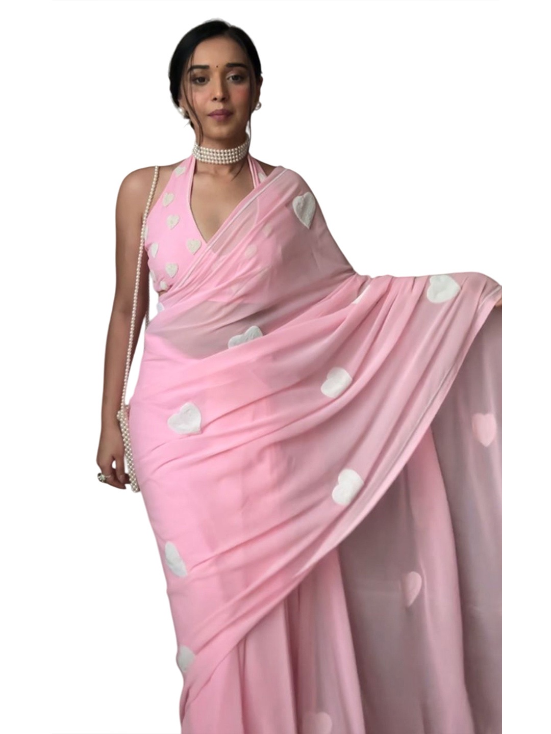 

HMP Fashion Women Embellished Pure Georgette Ready to Wear Saree, Pink