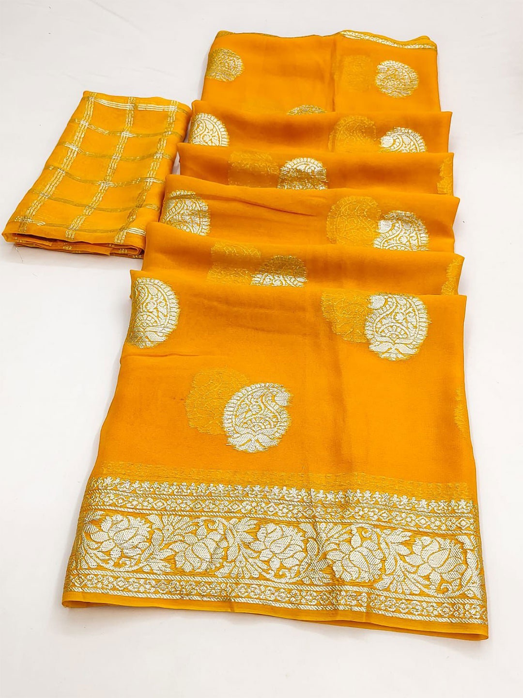 

PAYAL CREATION Ethnic Motifs Zari Pure Georgette Saree, Yellow