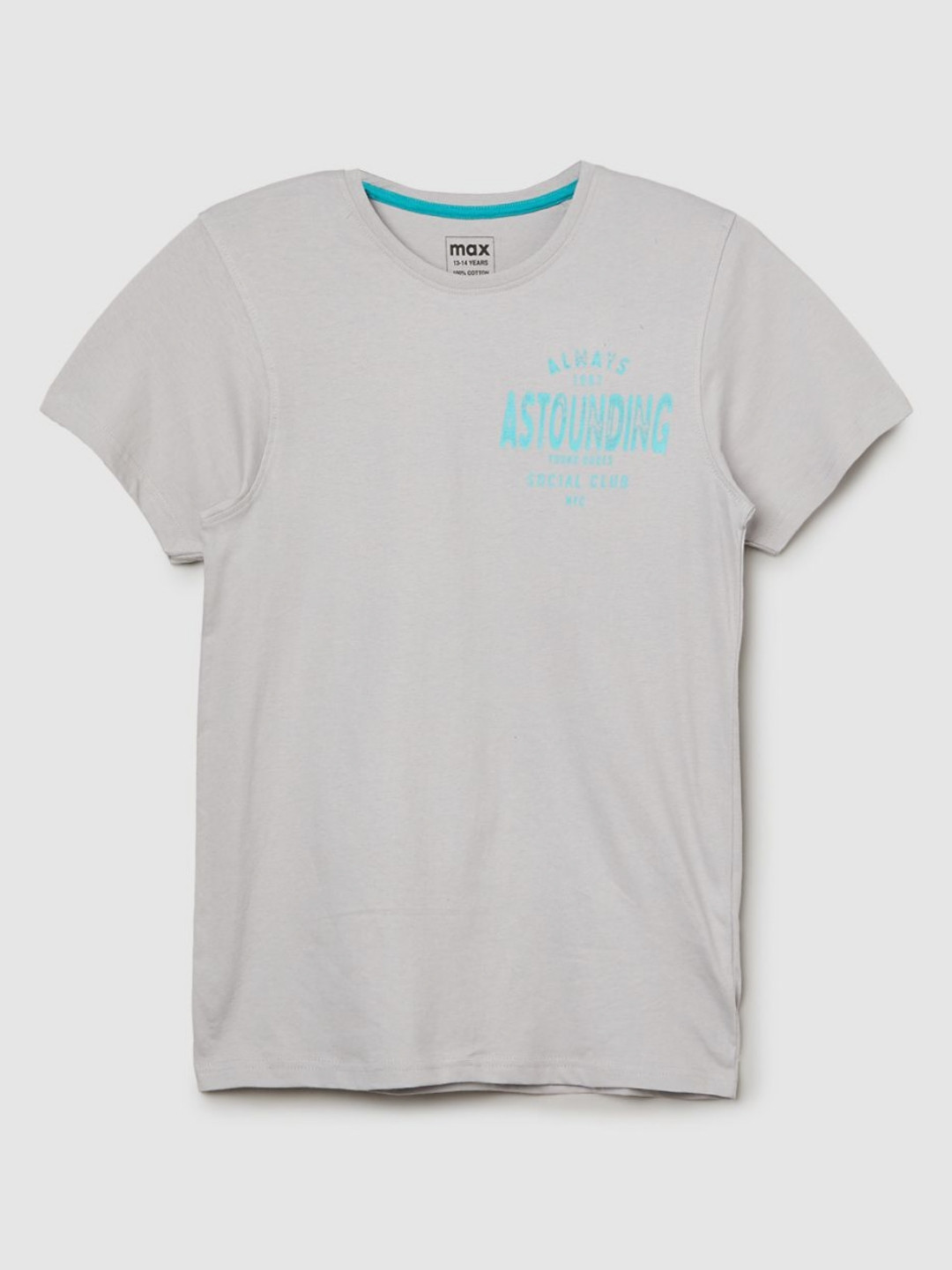 

max Boys Typography Printed Round Neck Cotton T-shirt, Grey