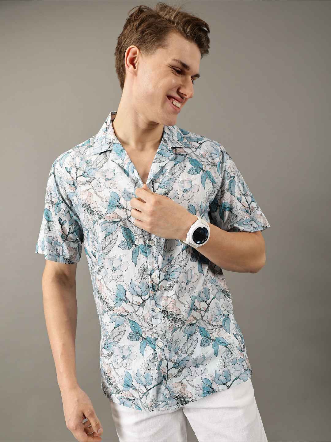 

Jilmil Men Classic Floral Opaque Printed Casual Shirt, Blue