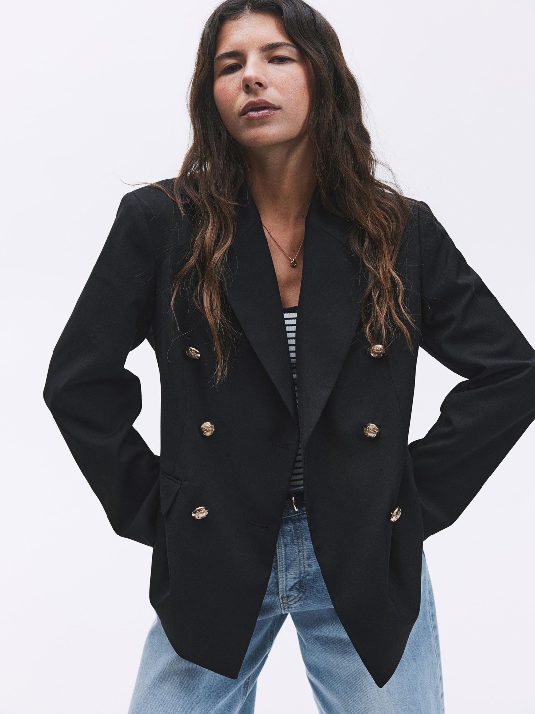 

H&M Double-Breasted Blazer, Black