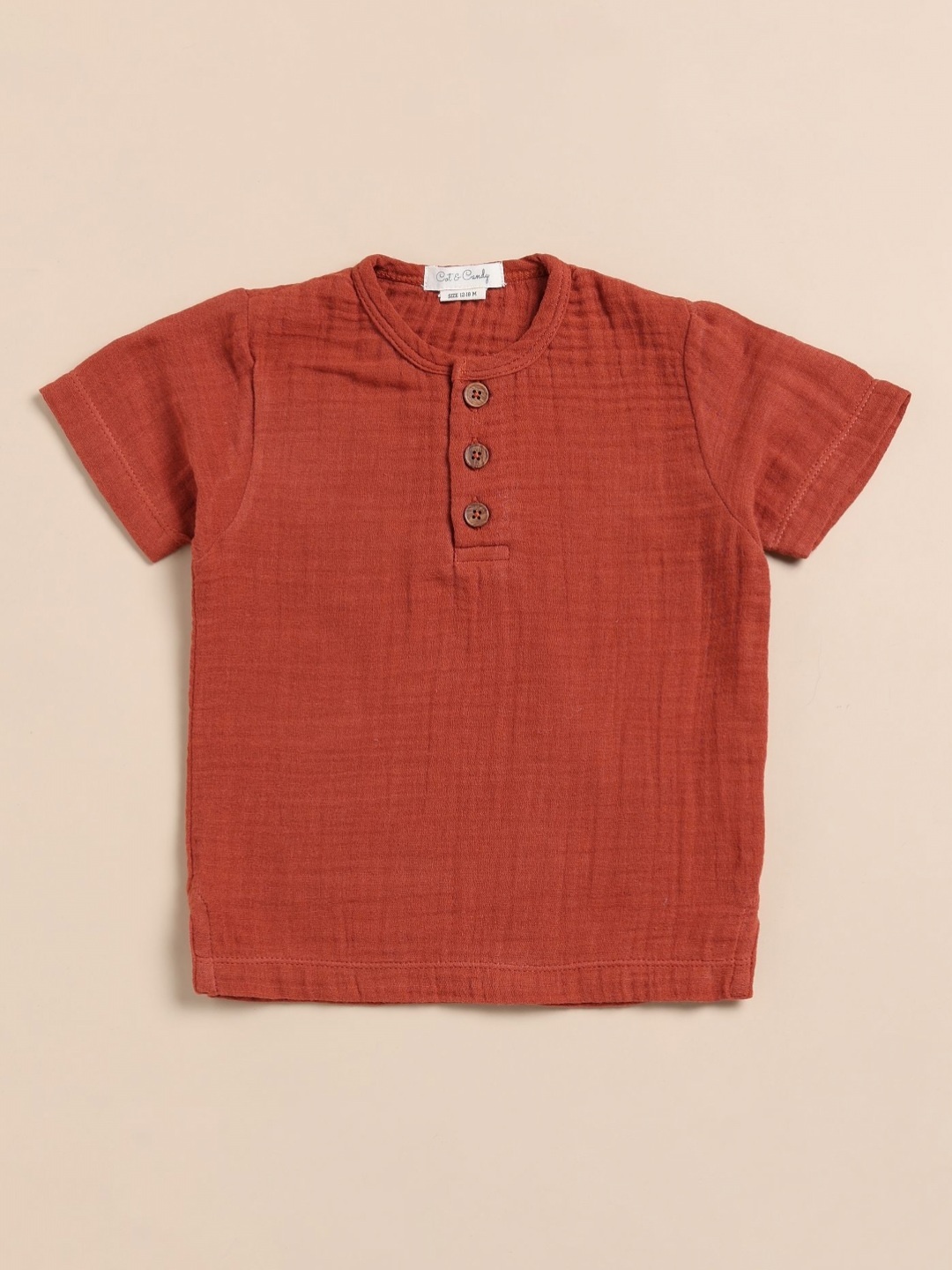 

COT & CANDY Kids Solid Henley Neck Cotton T-shirt, Red