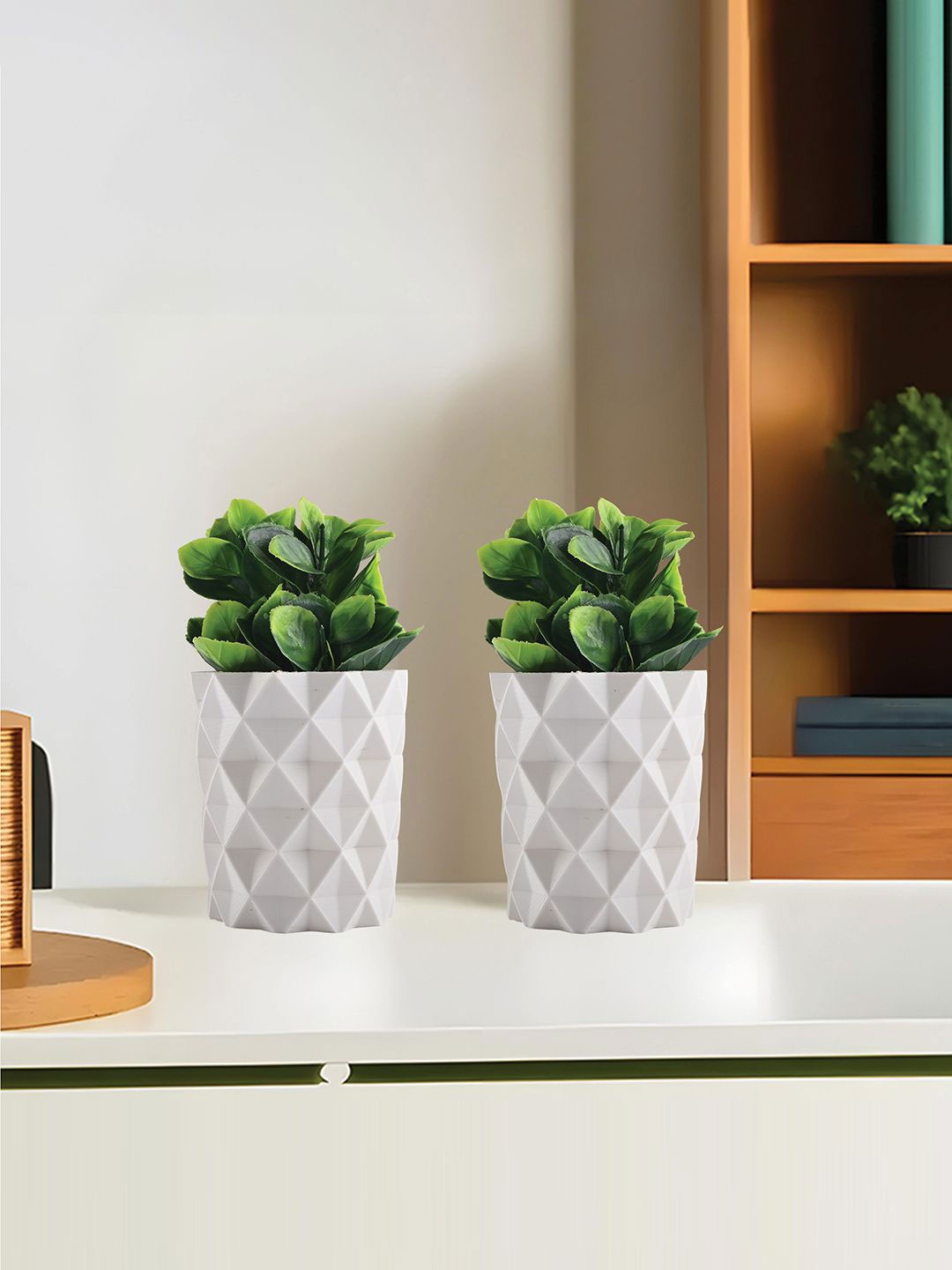 

Kuber Industries White 2 Pieces Succulent Artificial Plant With Pot