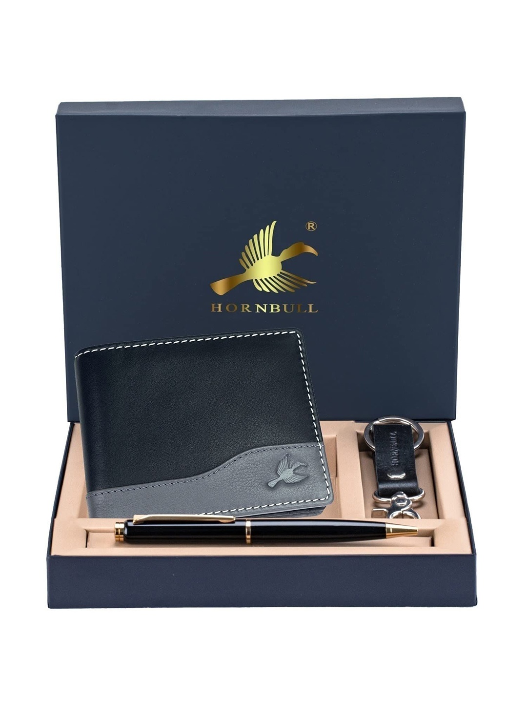 

Hornbull Men Buttler Black Leather Wallet, Keyring & Pen Combo Accessory Gift Set