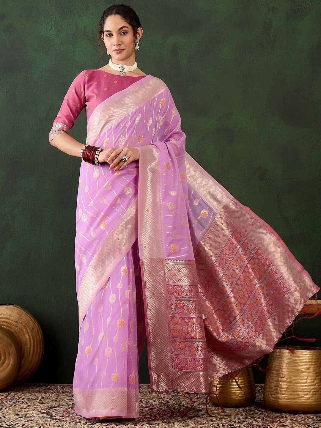 

Mitera Woven Design Zari Banarasi Saree, Lavender