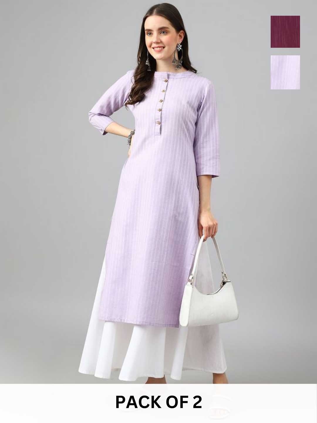 

KALINI Women Striped Kurta, Lavender