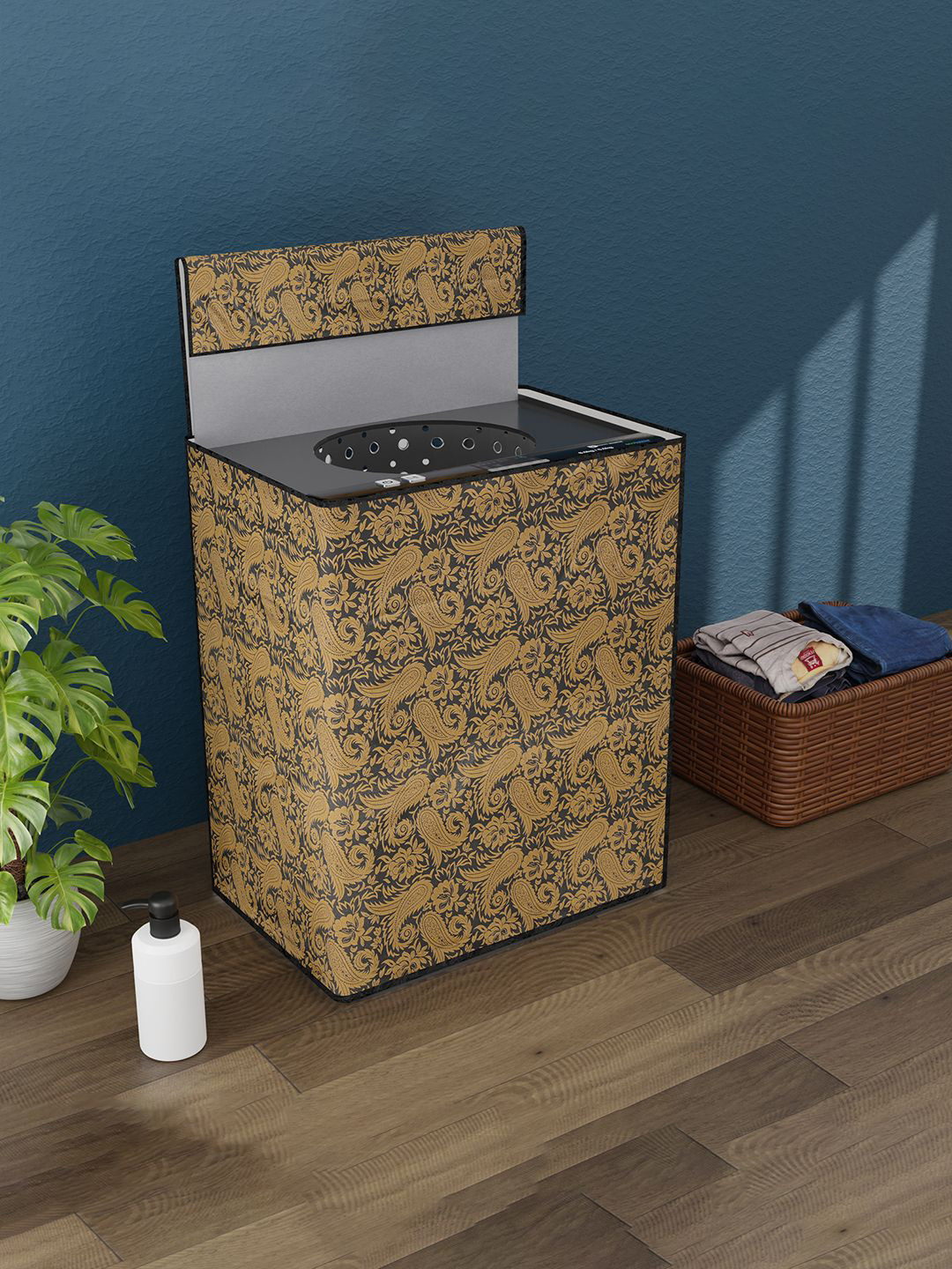 

Kuber Industries Black & Brown Printed Washing Machine Cover