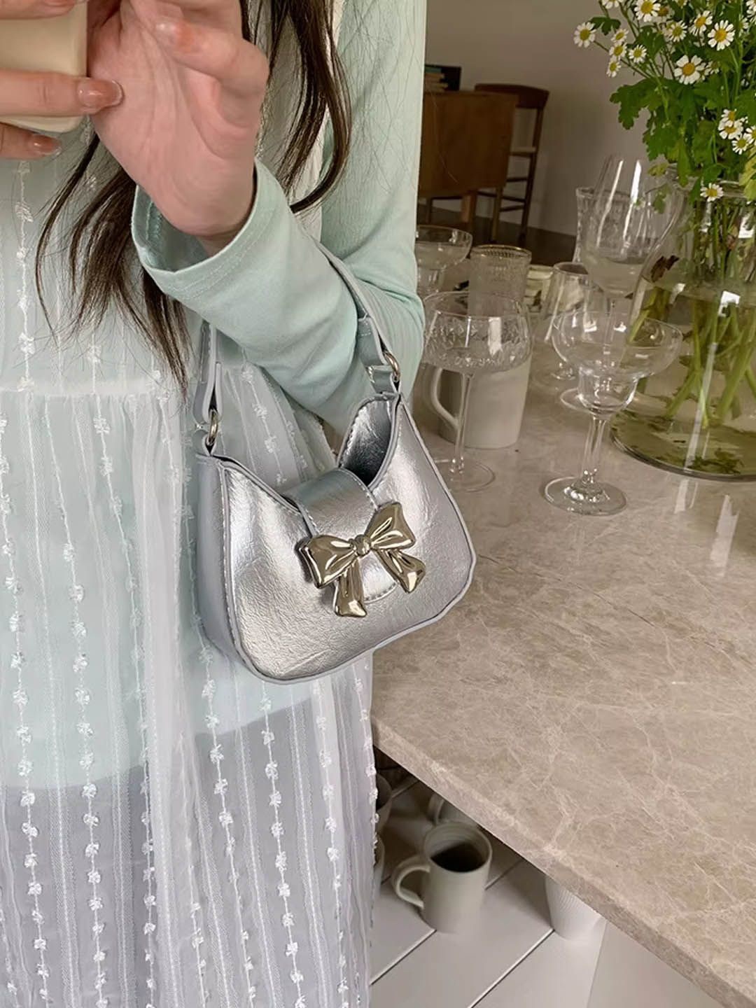 

StyleCast Embellished Bucket Handheld Bag with Fringed, Silver