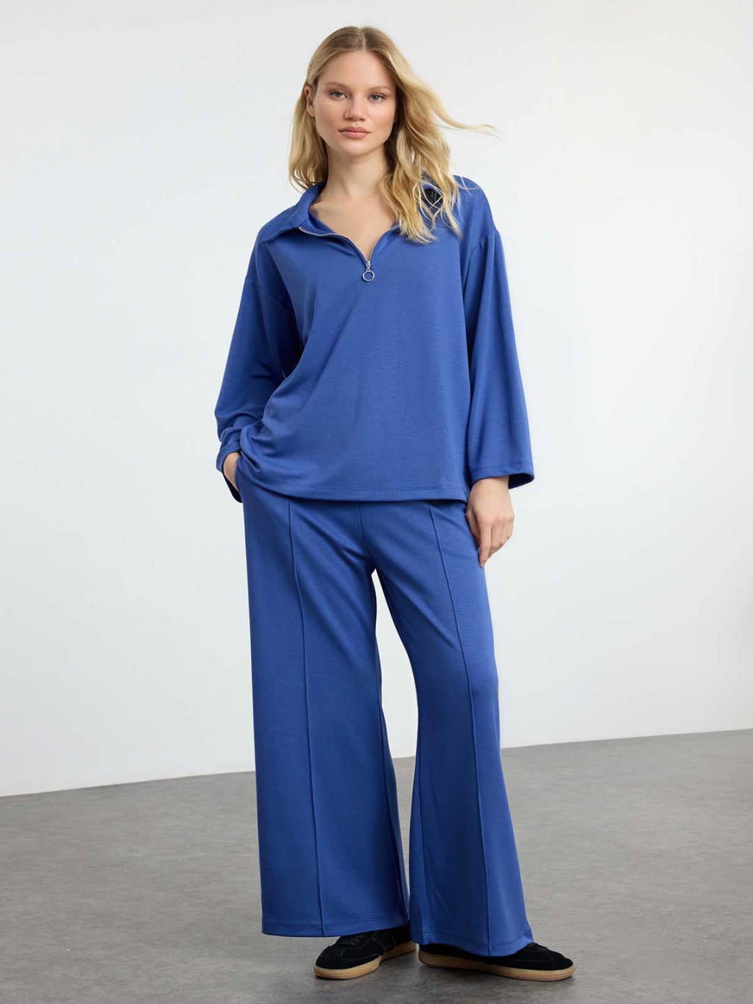 

Trendyol Shirt Collar Sweatshirt And Trouser, Blue