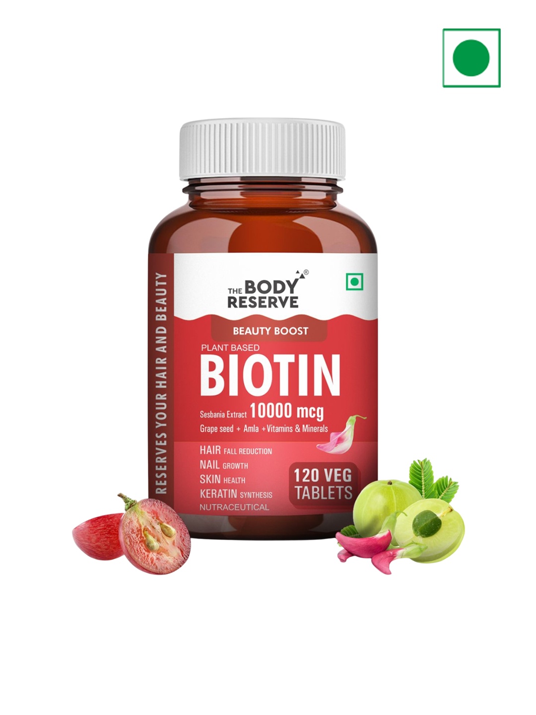 

The Body Reserve Plant Based Biotin Tablets - 120 Tablets, Red