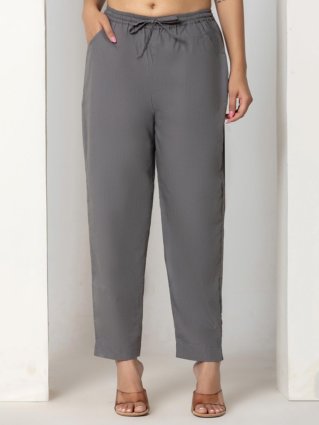 

Eco Clothing Women Pure Cotton Trousers, Grey