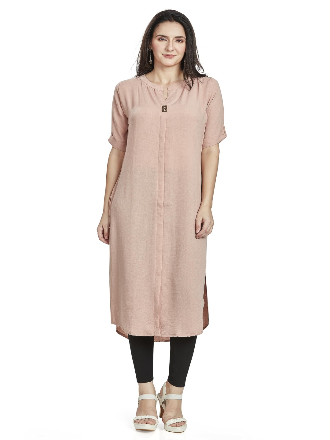 

Nioni Women Thread Work Khadi Kurta, Peach