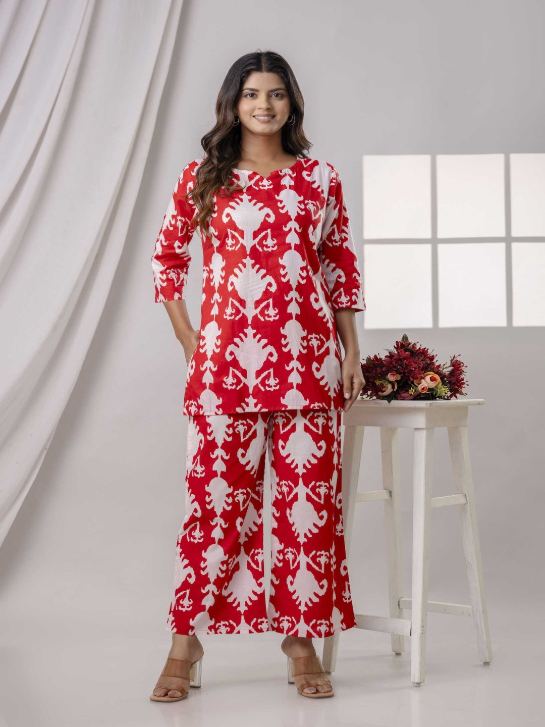 

POSHART FASHION AS UNIQUE AS YOU ARE Printed Top & Trousers Co-Ords, Red