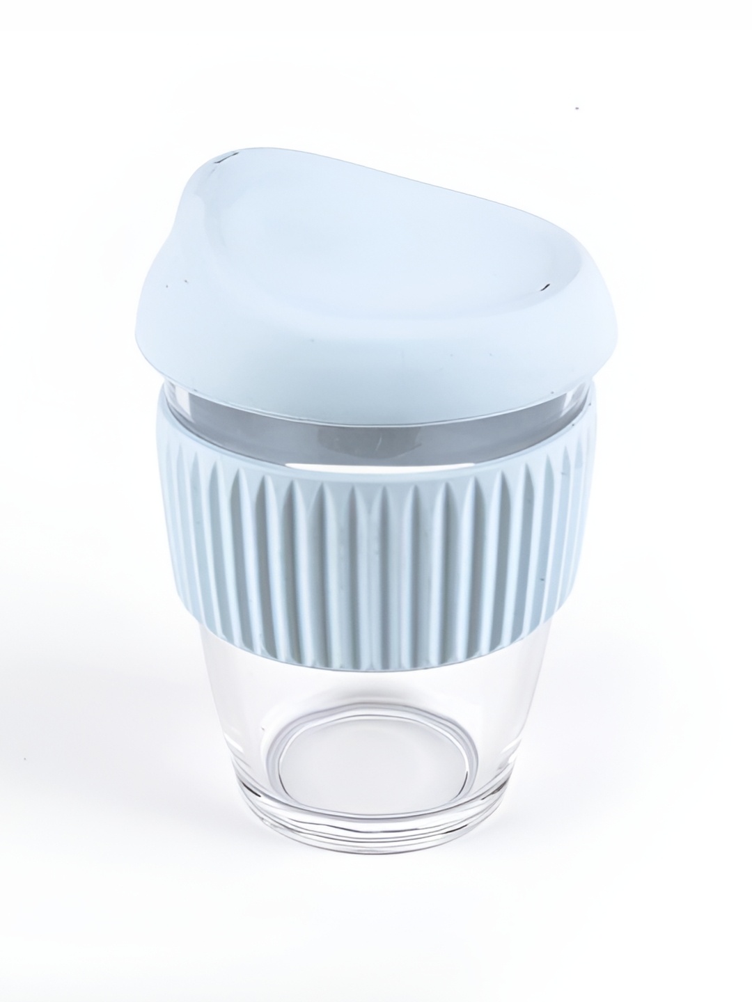 

We3 Blue & Transparent Glass Glossy Non-Slip Sleeve Coffee Cup with Lid 300ml