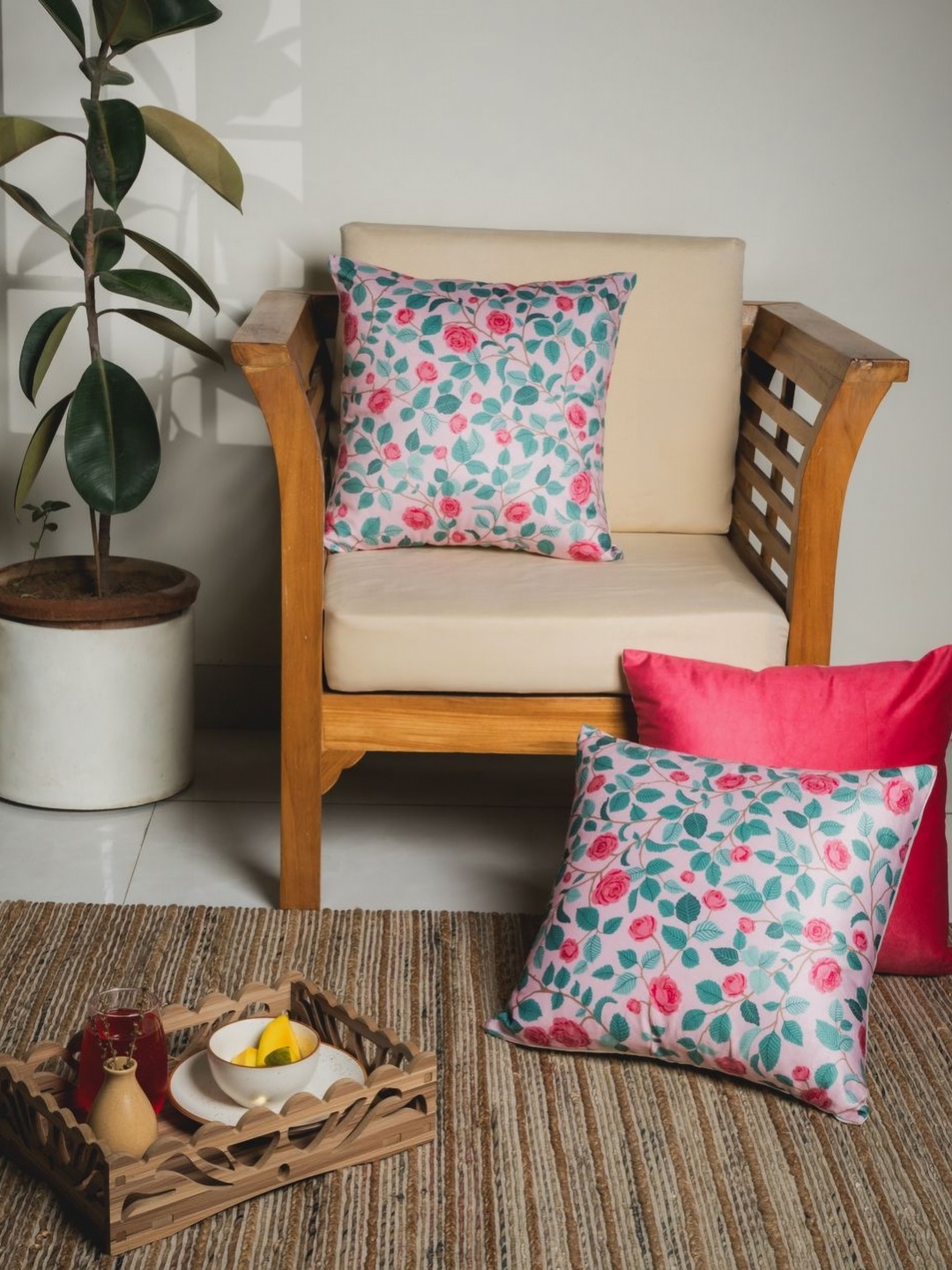 

Abolee Homes Pink & White Set of 3 Floral Velvet Square Cushion Covers