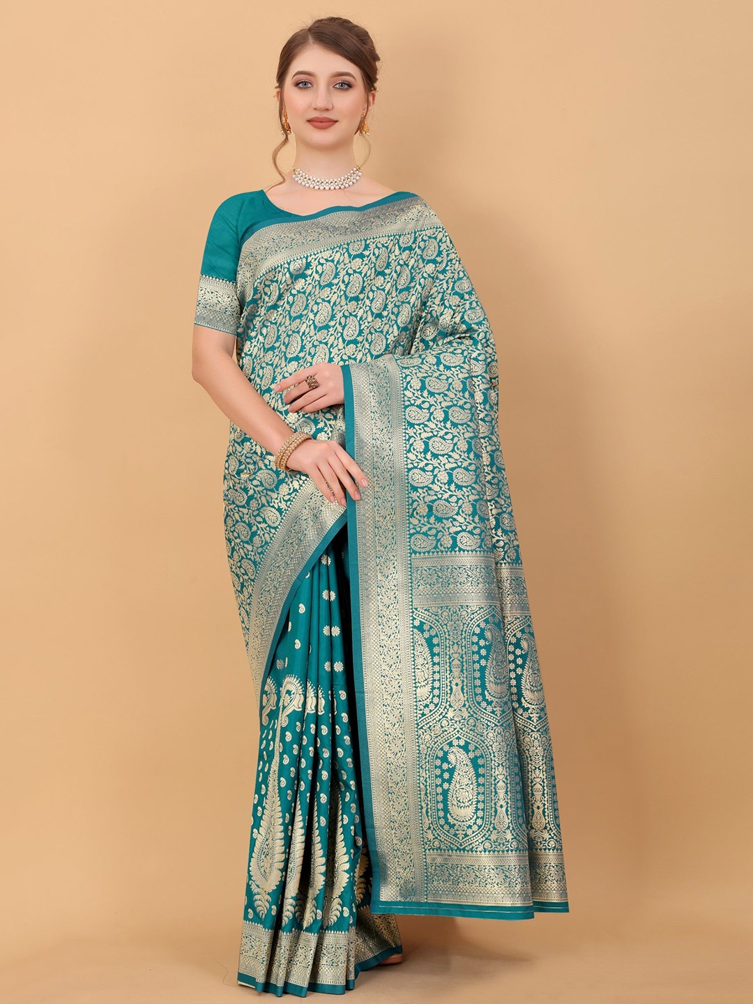 

LeeliPeeri Designer Woven Design Zari Banarasi Saree, Teal