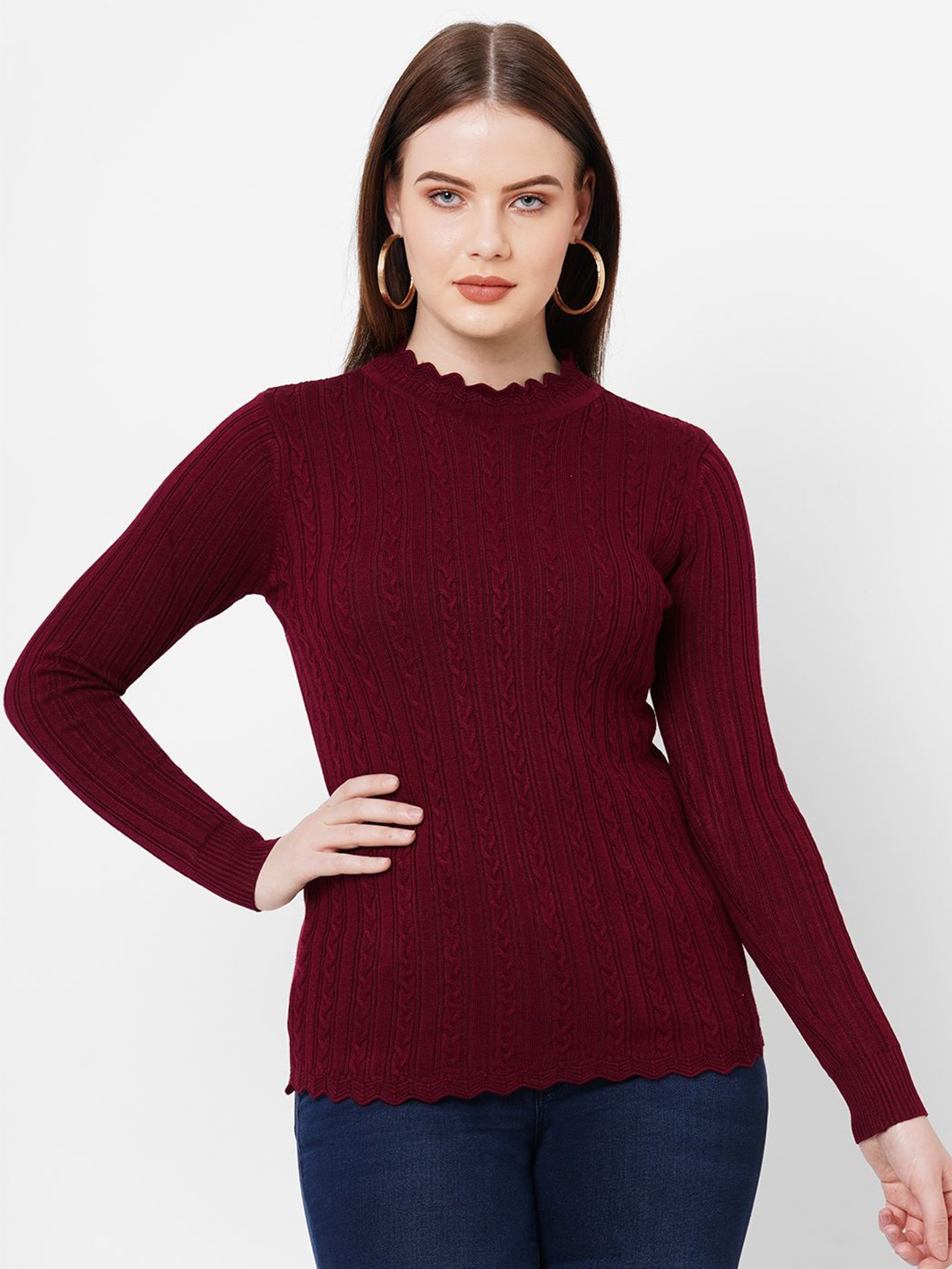 

Kraus Jeans Women Cable Knit Pullover, Maroon