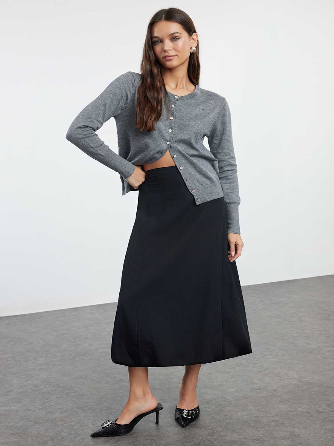 

Trendyol Women A-Line Midi Skirt, Black