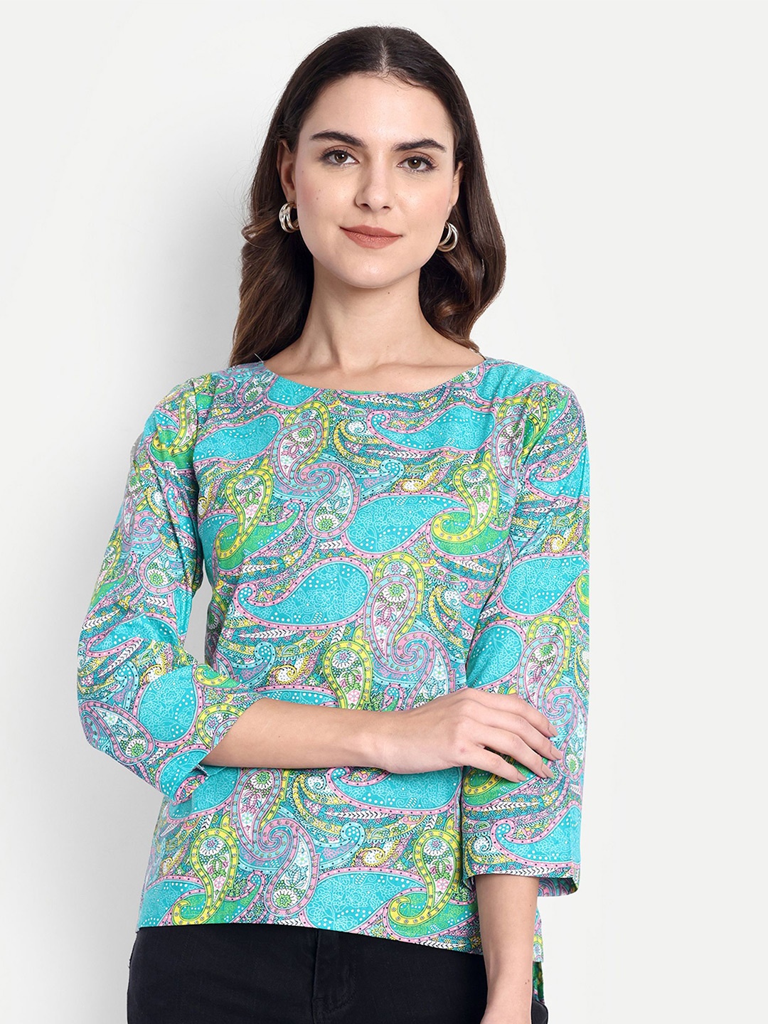 

GAB Women Print Cotton Top, Green