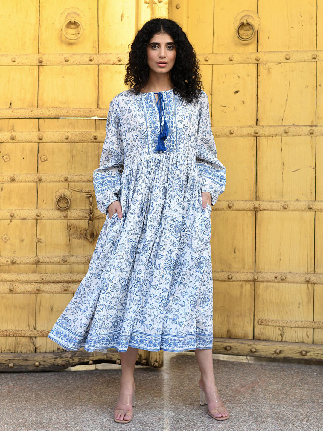 

Rangeelo Floral Print Fit & Flare Midi Dress, Blue