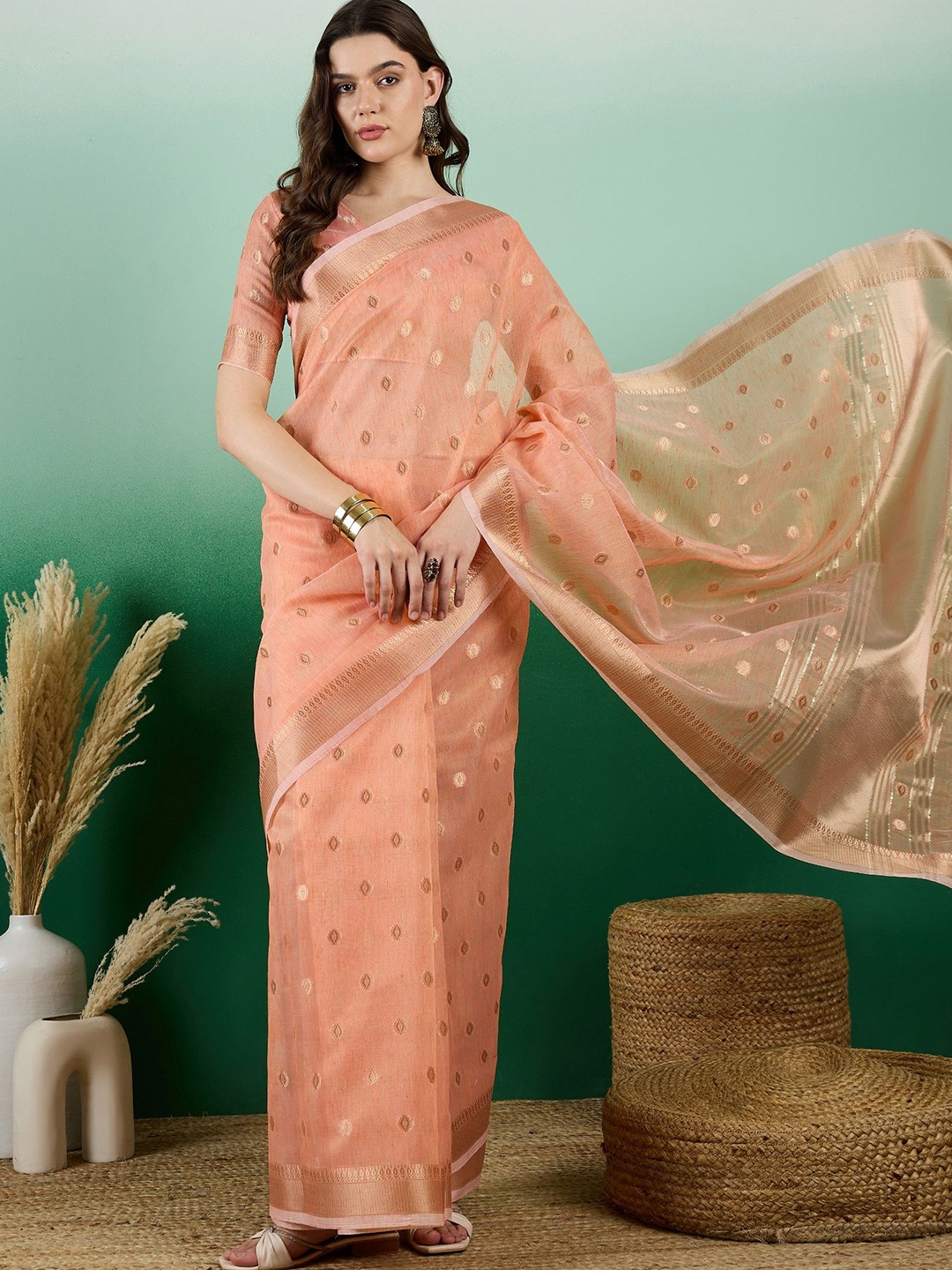 

Mitera Woven Design Zari Organza Banarasi Saree, Orange