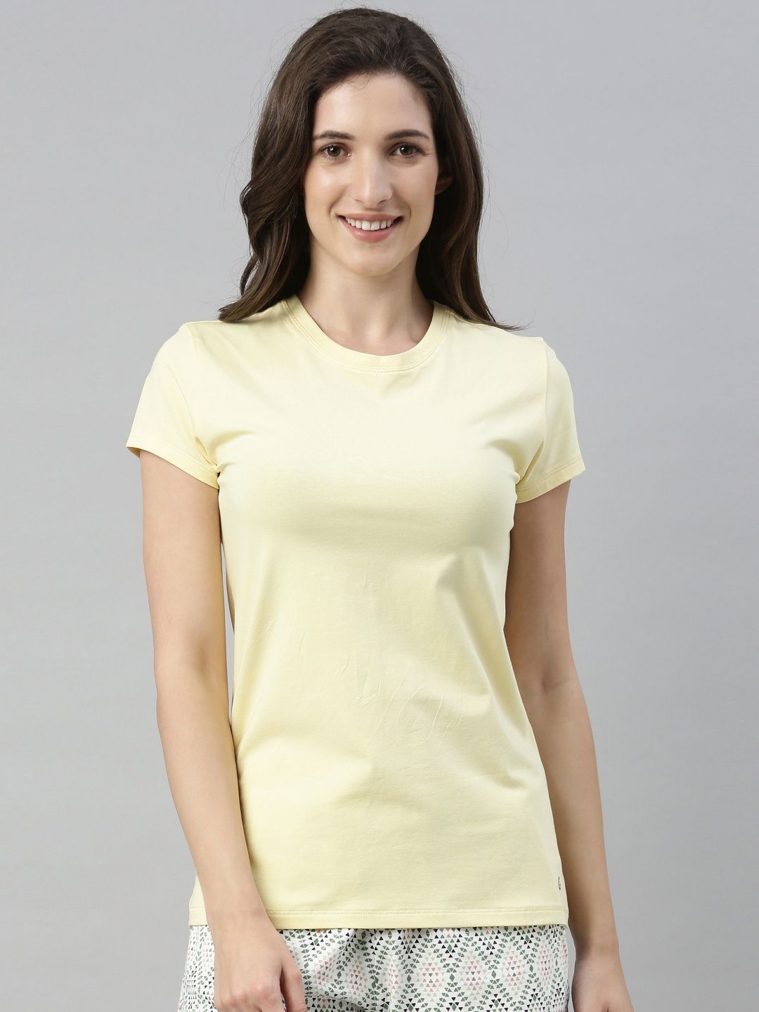 

Enamor Women Solid Round Neck Cotton Slim Fit T-shirt, Yellow