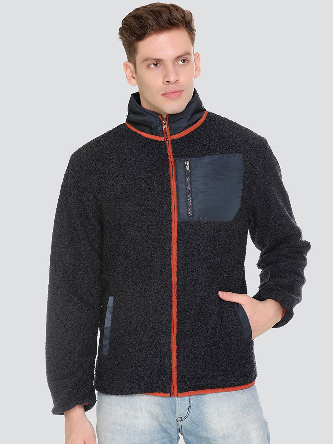 

The Roadster Lifestyle Co. Men Stand Collar Solid Casual Lightweight Parka Jacket, Navy blue