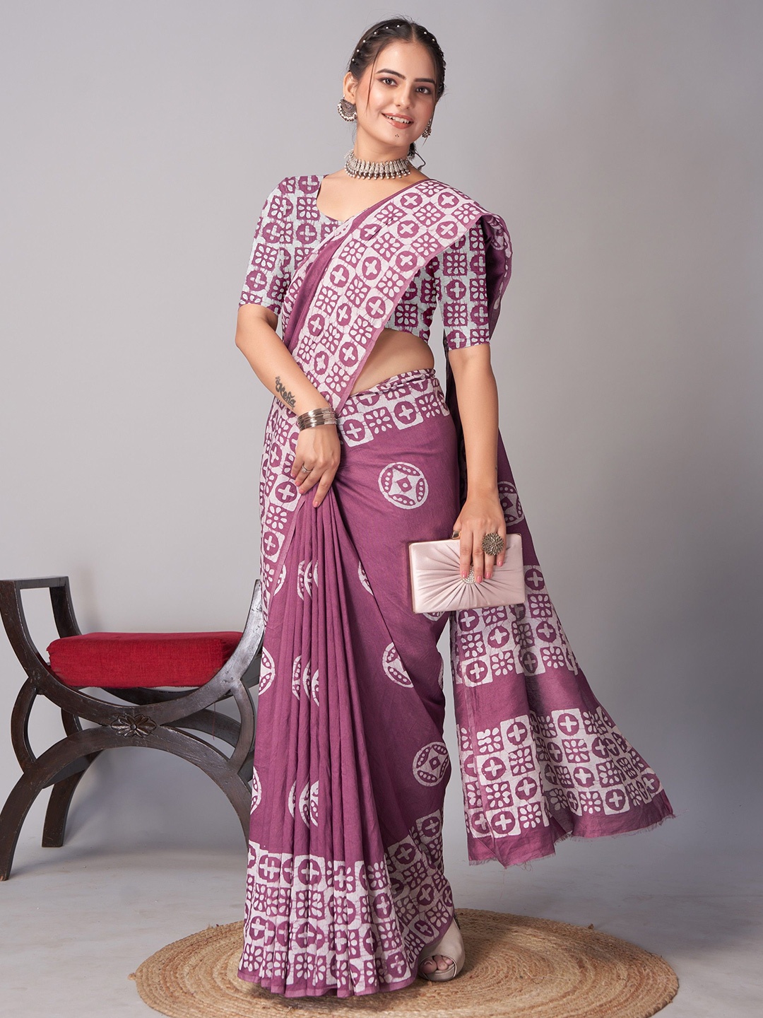 

HMP Fashion Batik Printed Saree, Purple