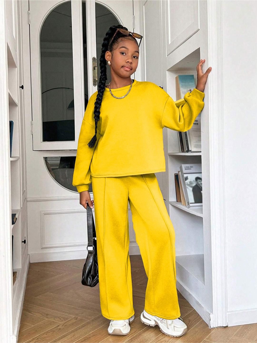 

Kotty Girls Yellow Round Neck Sweatshirt With Trouser
