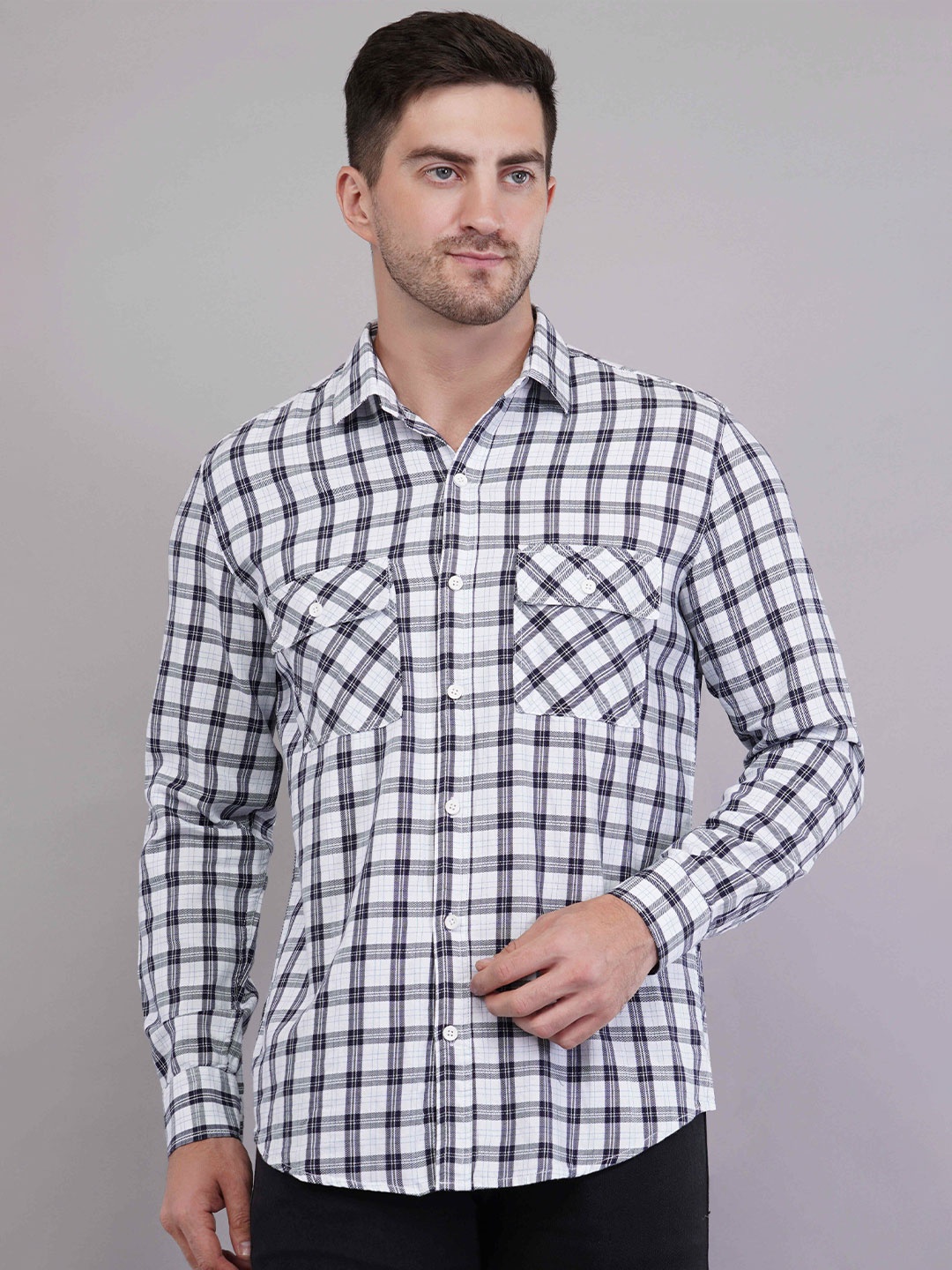 

Binioz Men Classic Opaque Checked Casual Shirt, White