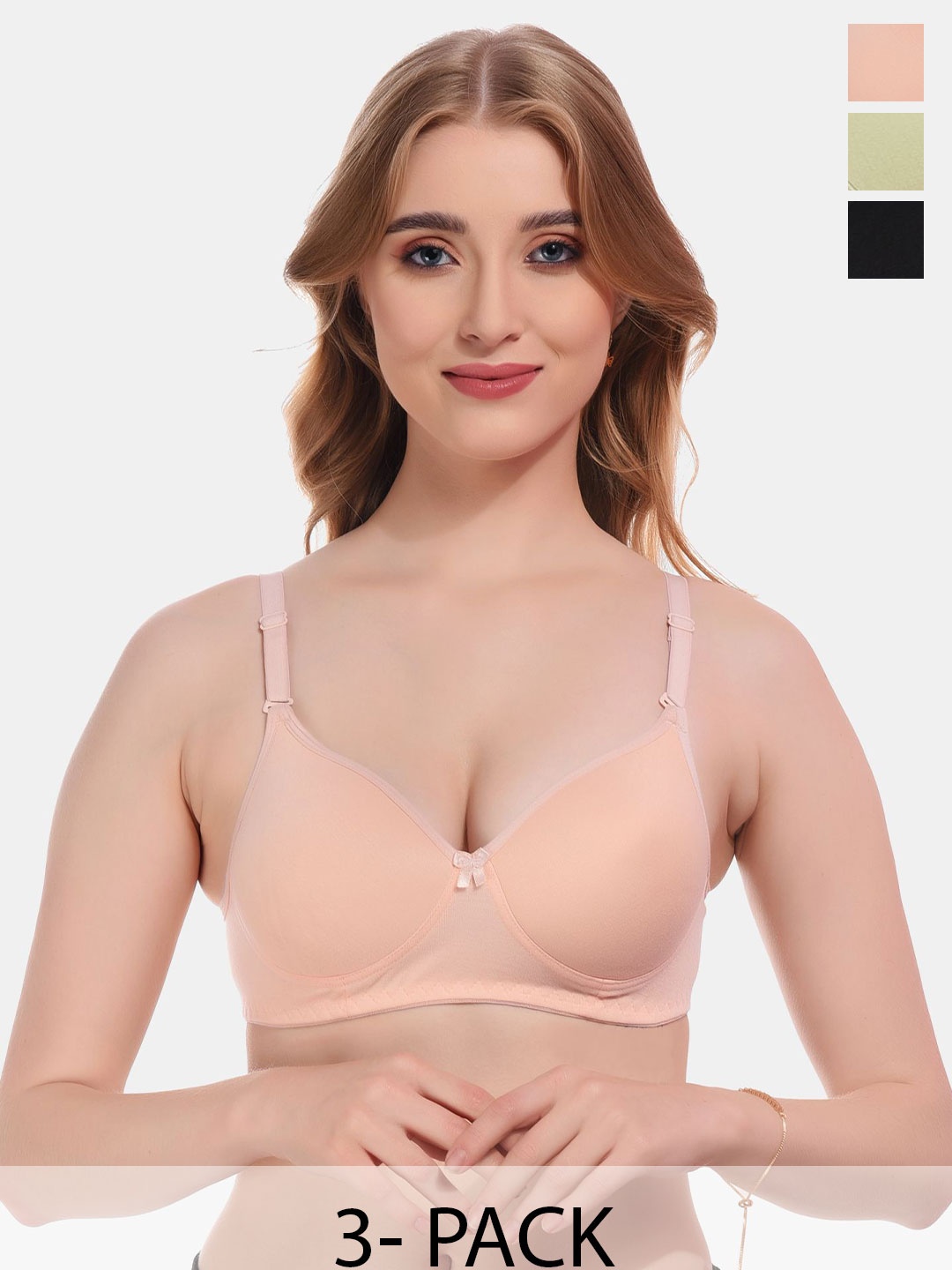 

FUNAHME Pack Of 3 Full Coverage Lightly Padded T-shirt Bra, Green